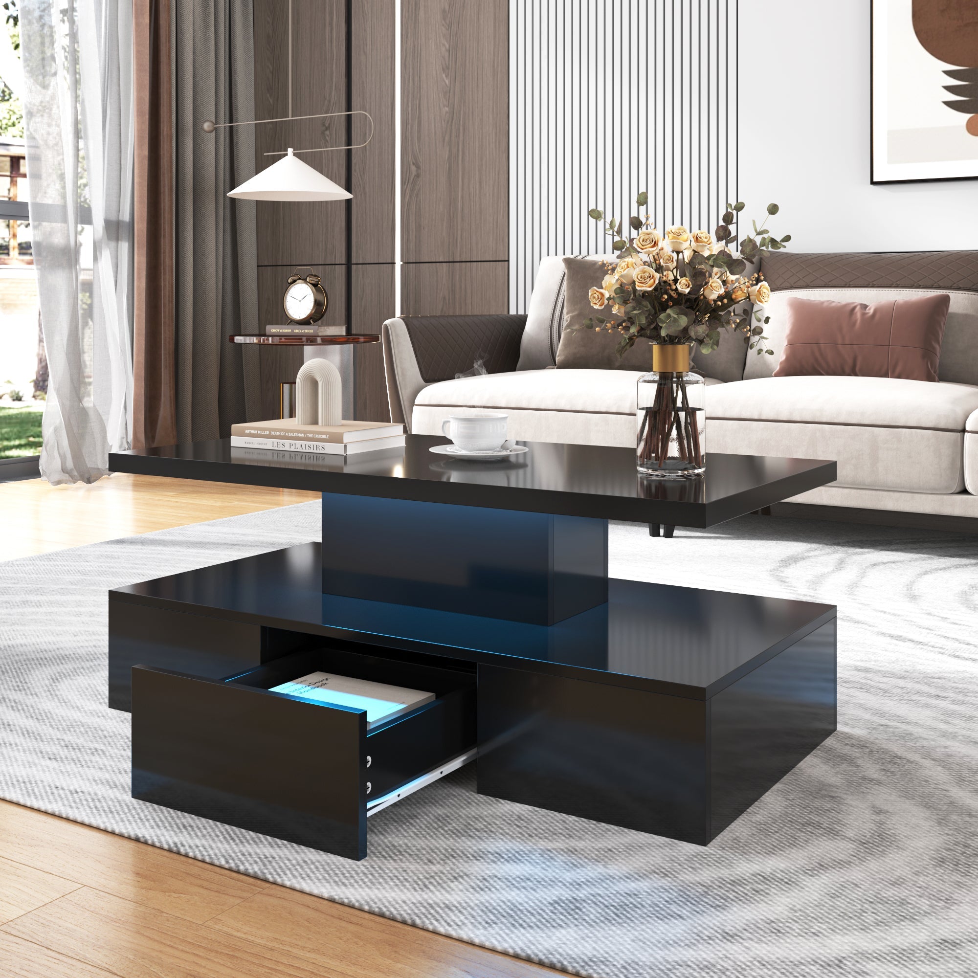 Logidon salontafel zwart hoogglans met LED verlichting 100x50x39 cm