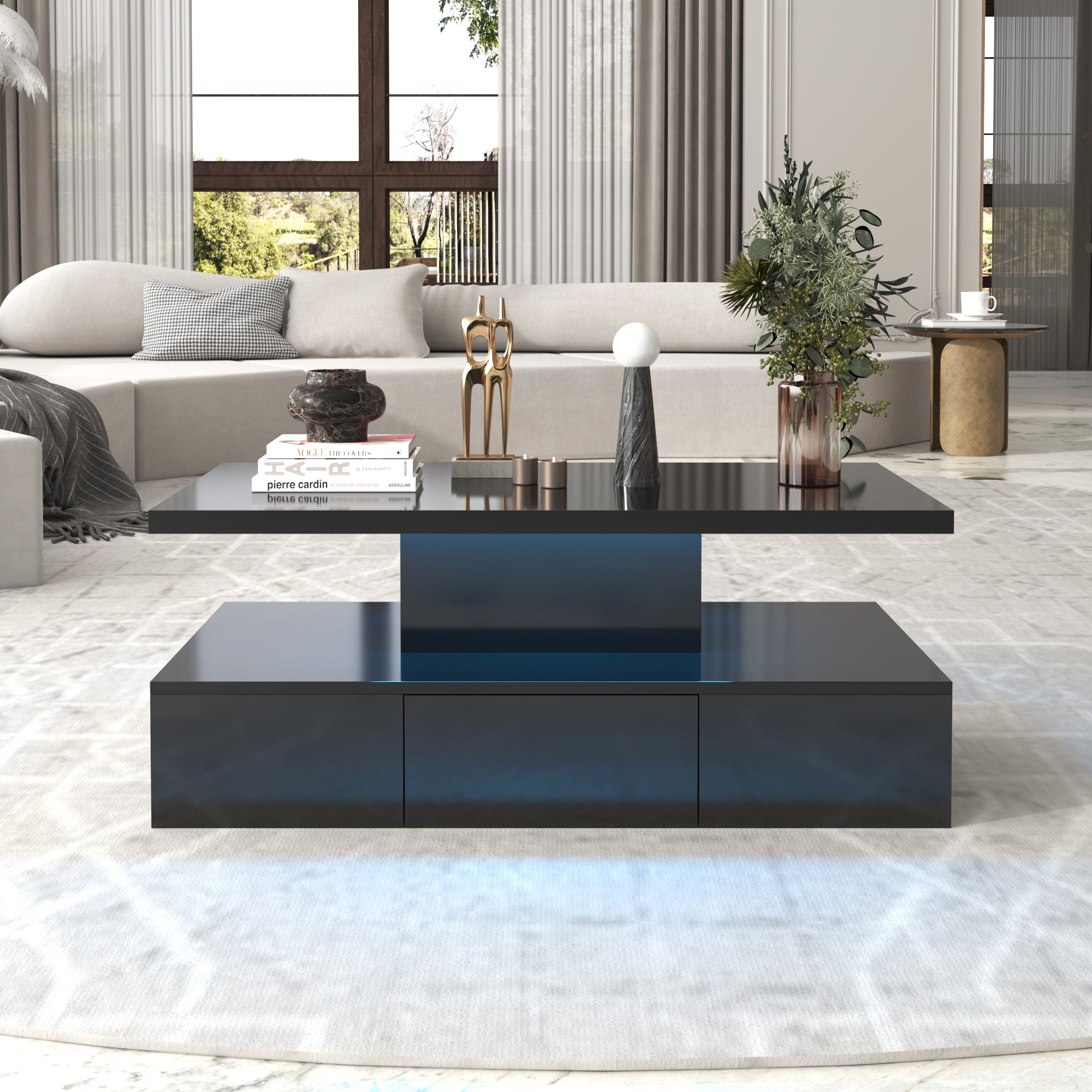 Logidon salontafel zwart hoogglans met LED verlichting 100x50x39 cm