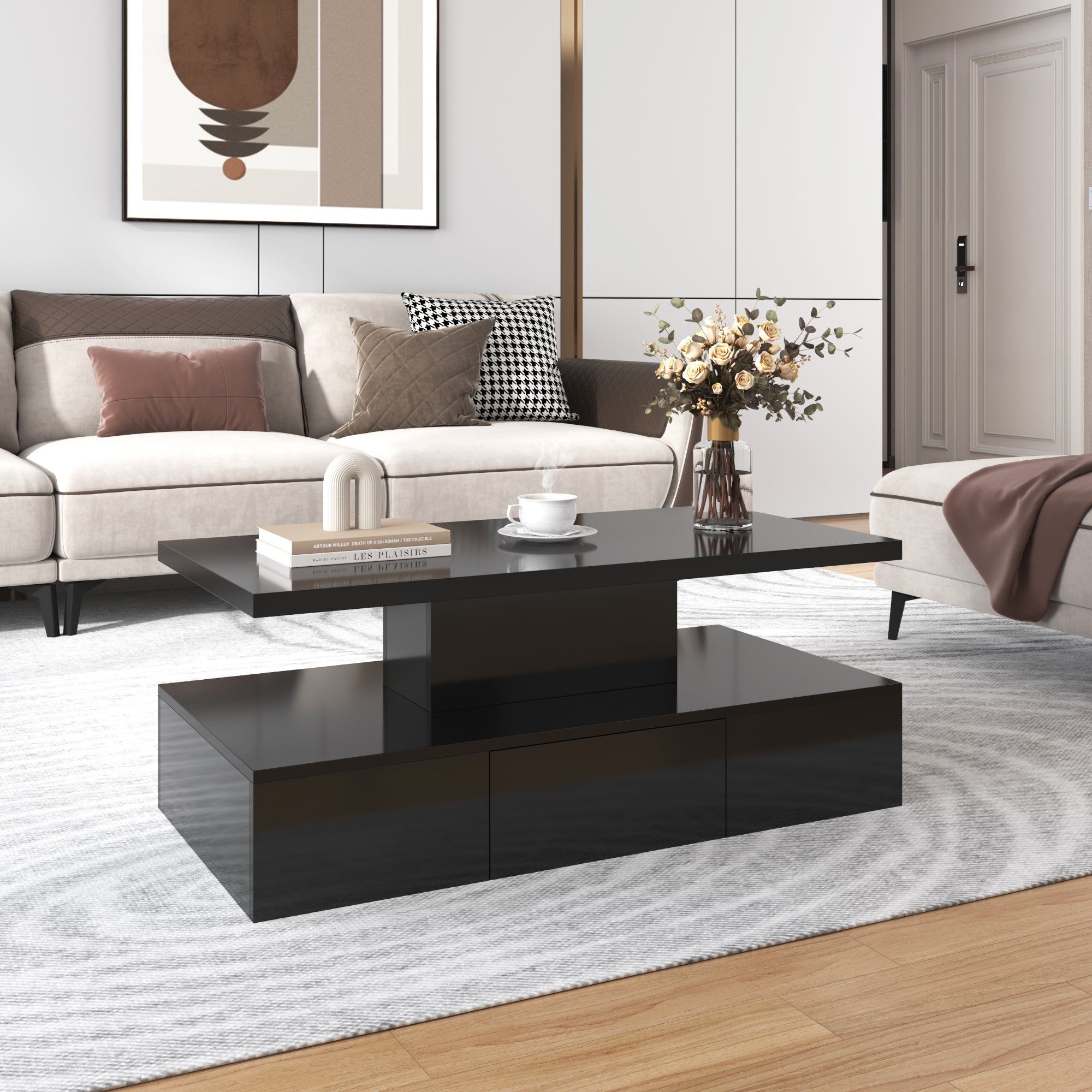 Logidon salontafel zwart hoogglans met LED verlichting 100x50x39 cm
