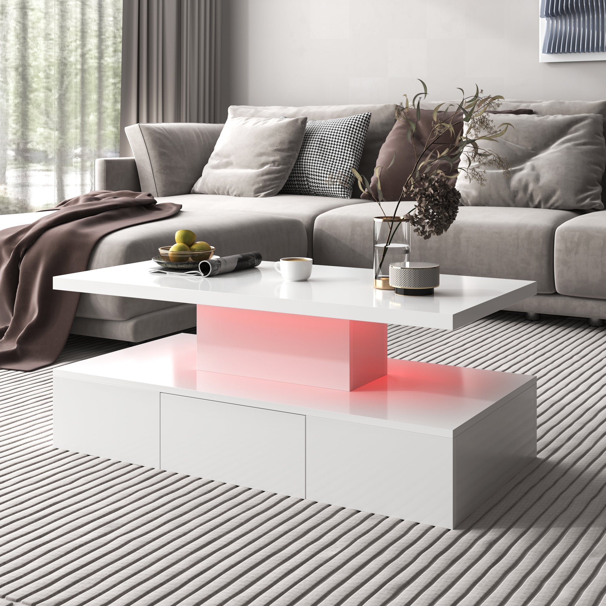 Logidon salontafel hoogglans wit met LED verlichting 100x50x39 cm