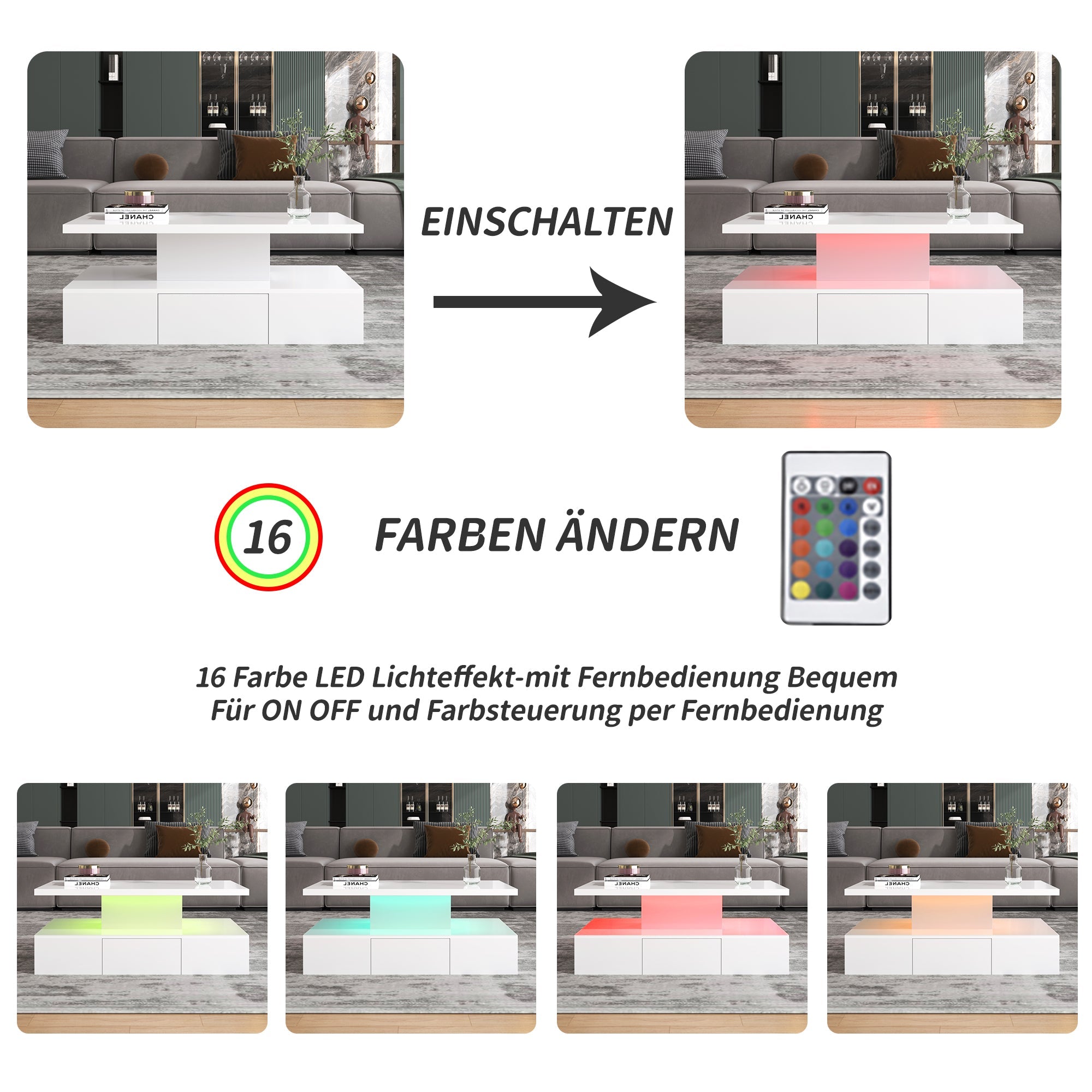 Logidon salontafel hoogglans wit met LED verlichting 100x50x39 cm