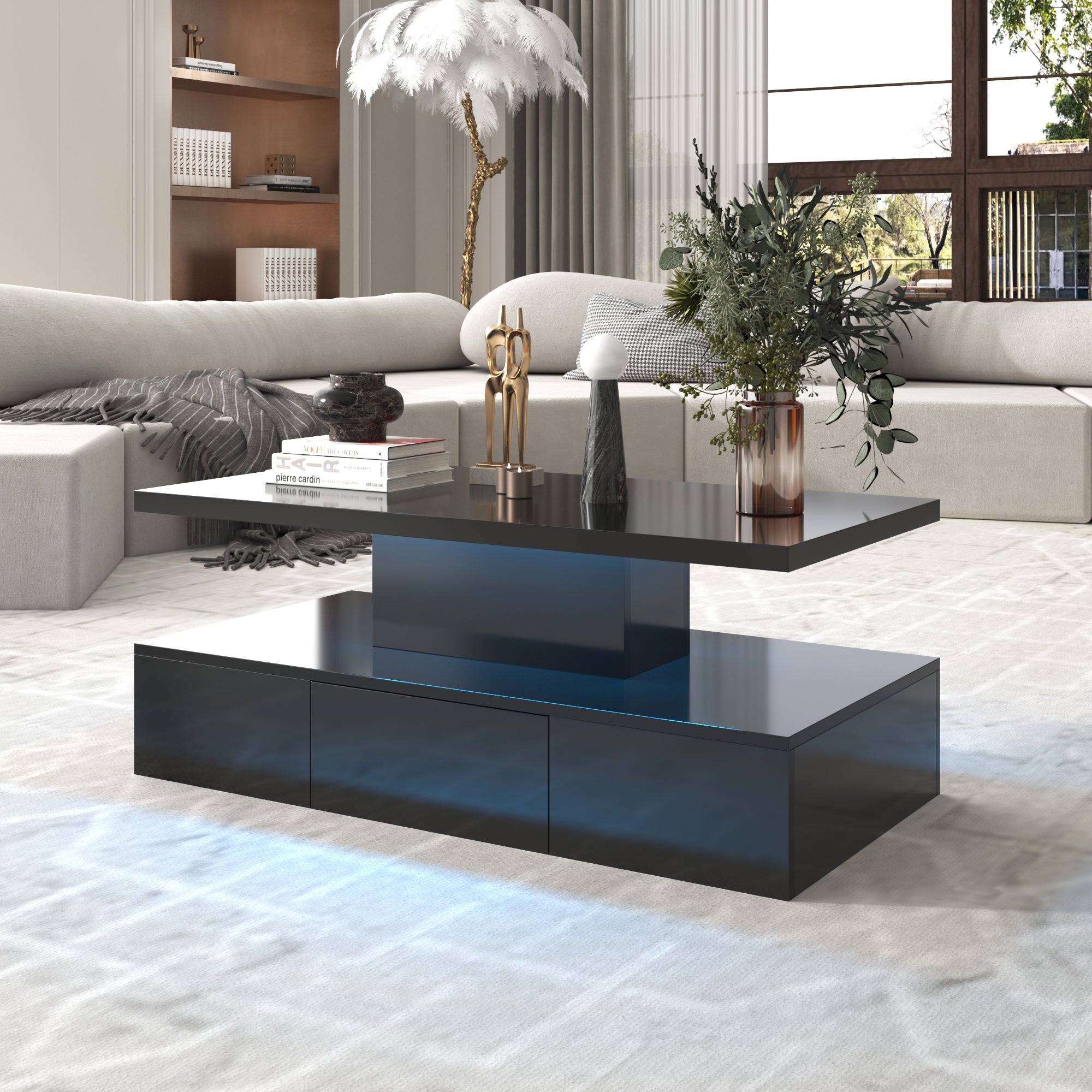Logidon salontafel zwart hoogglans met LED verlichting 100x50x39 cm
