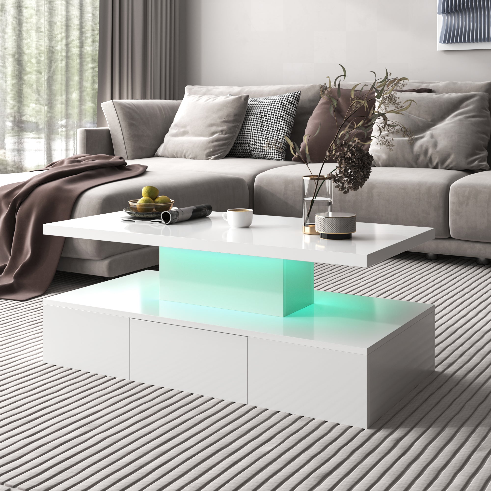 Logidon salontafel hoogglans wit met LED verlichting 100x50x39 cm