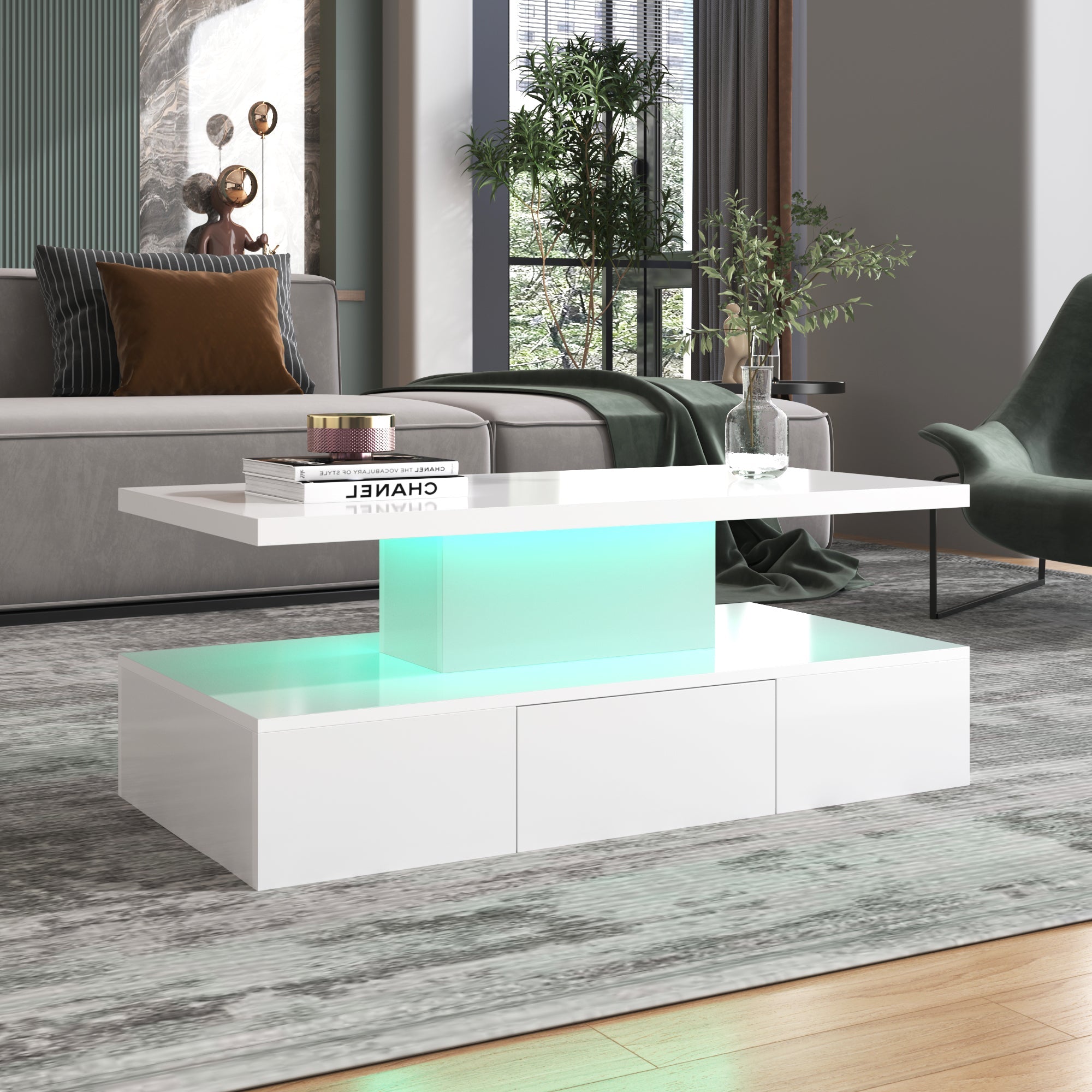 Logidon salontafel hoogglans wit met LED verlichting 100x50x39 cm