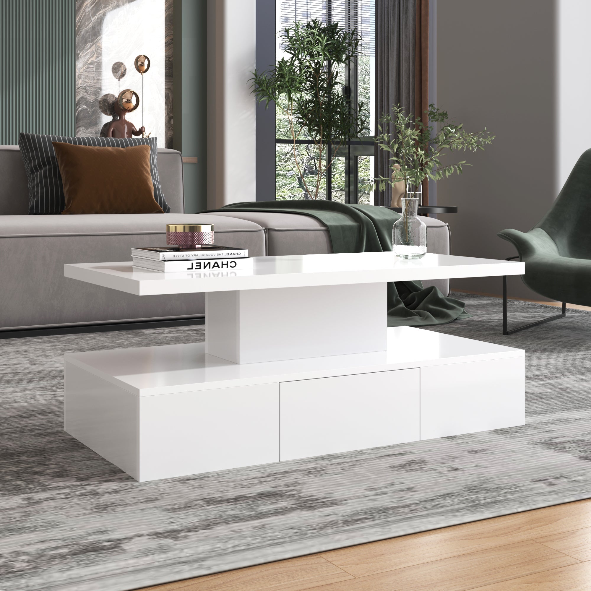Logidon salontafel hoogglans wit met LED verlichting 100x50x39 cm