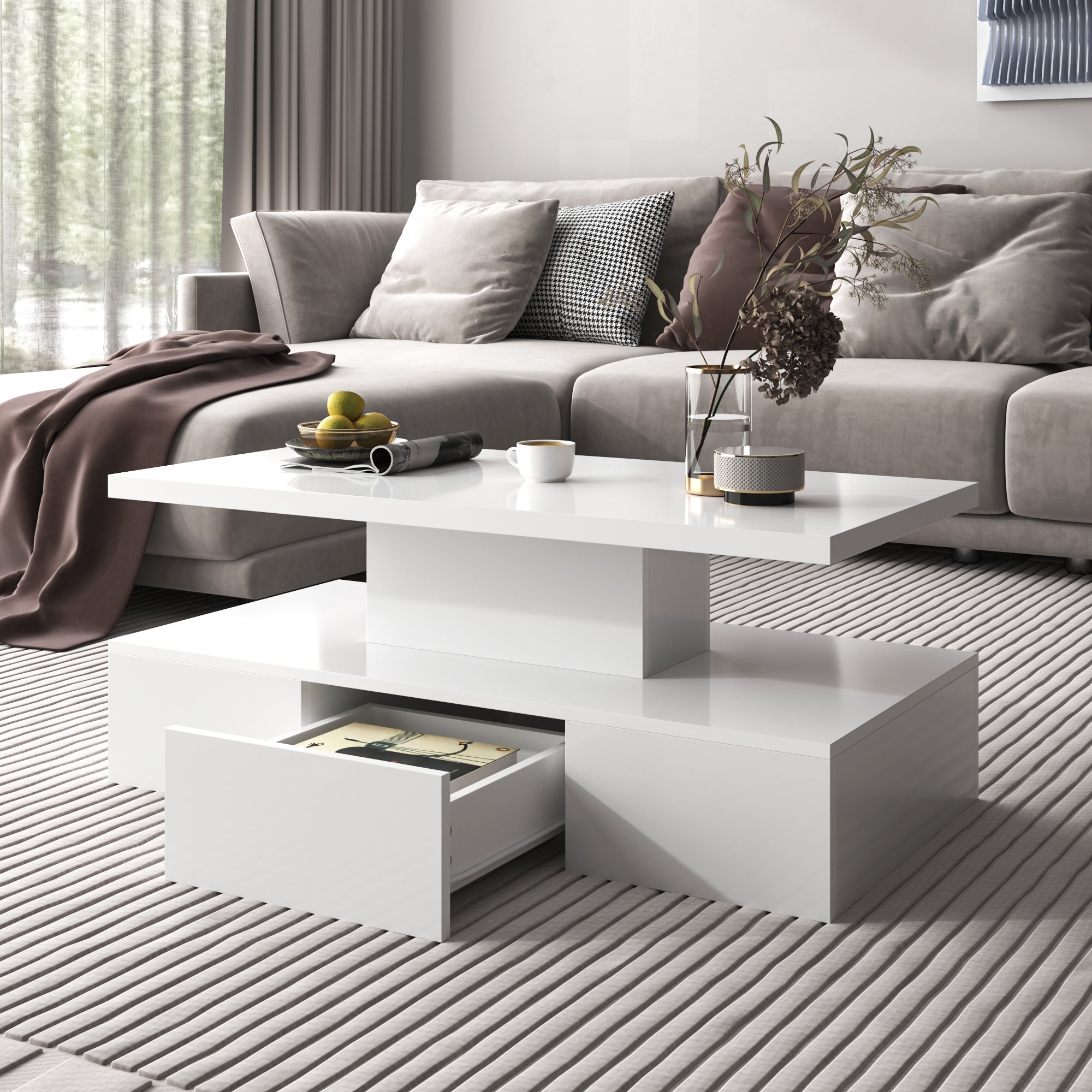 Logidon salontafel hoogglans wit met LED verlichting 100x50x39 cm