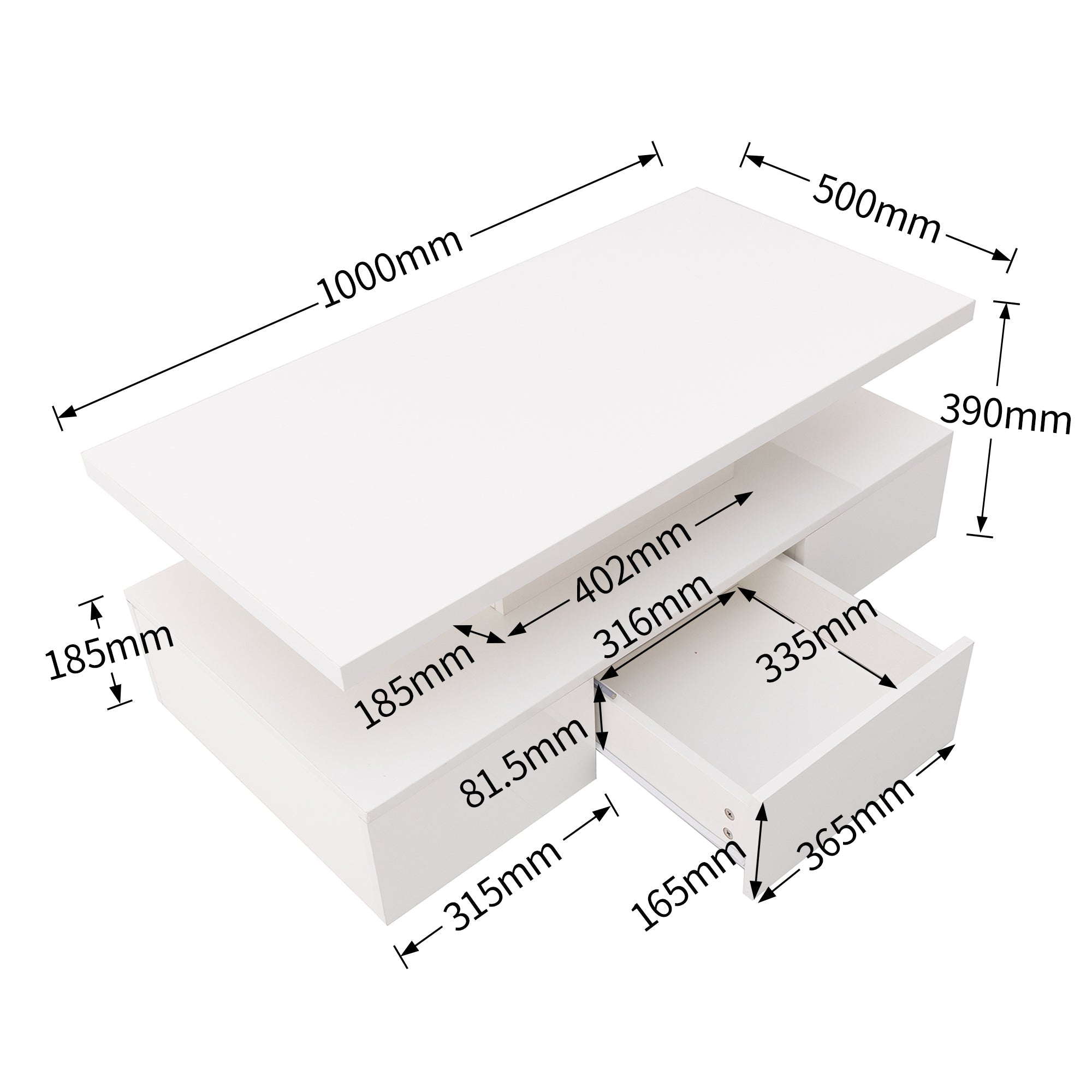 Logidon salontafel hoogglans wit met LED verlichting 100x50x39 cm