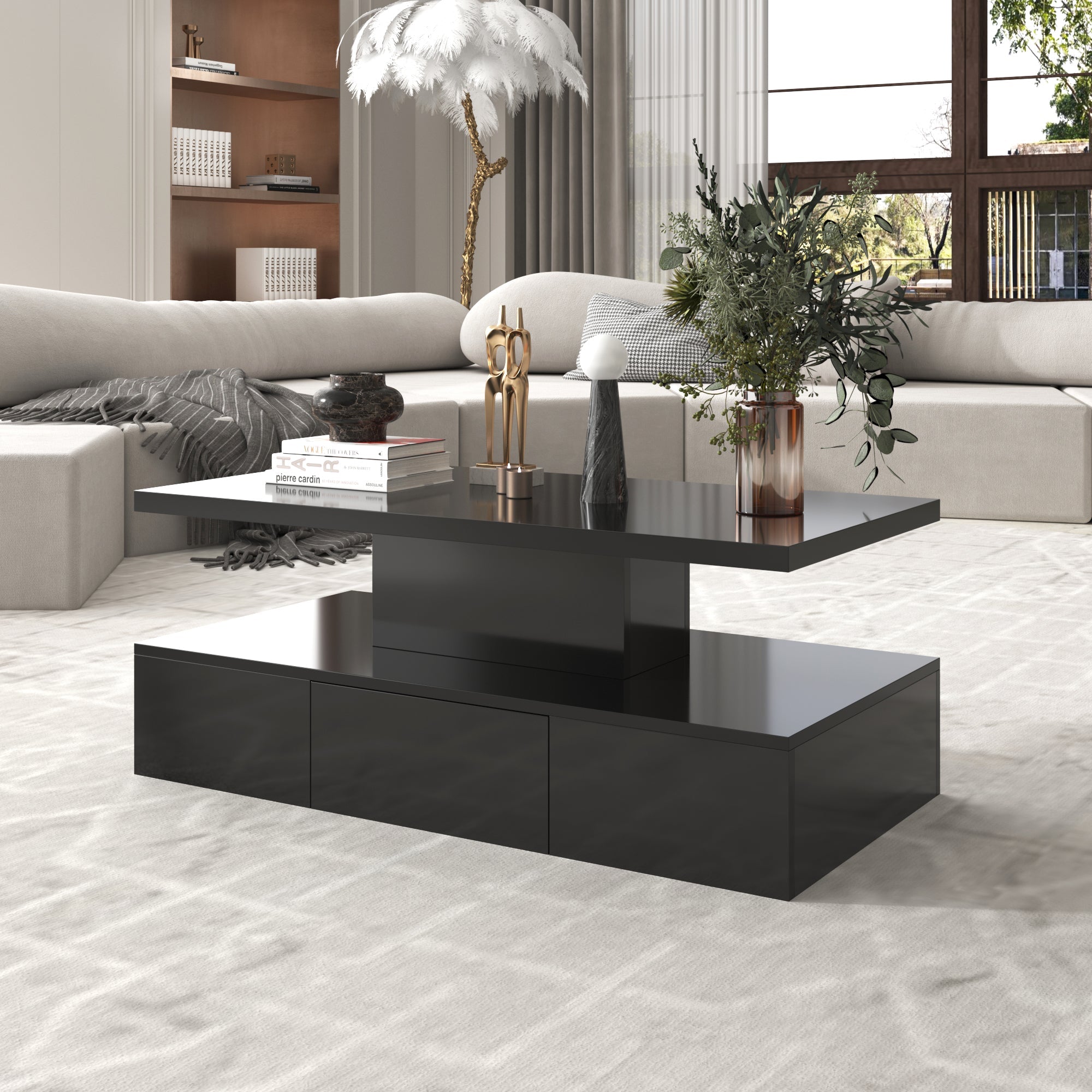 Logidon salontafel zwart hoogglans met LED verlichting 100x50x39 cm