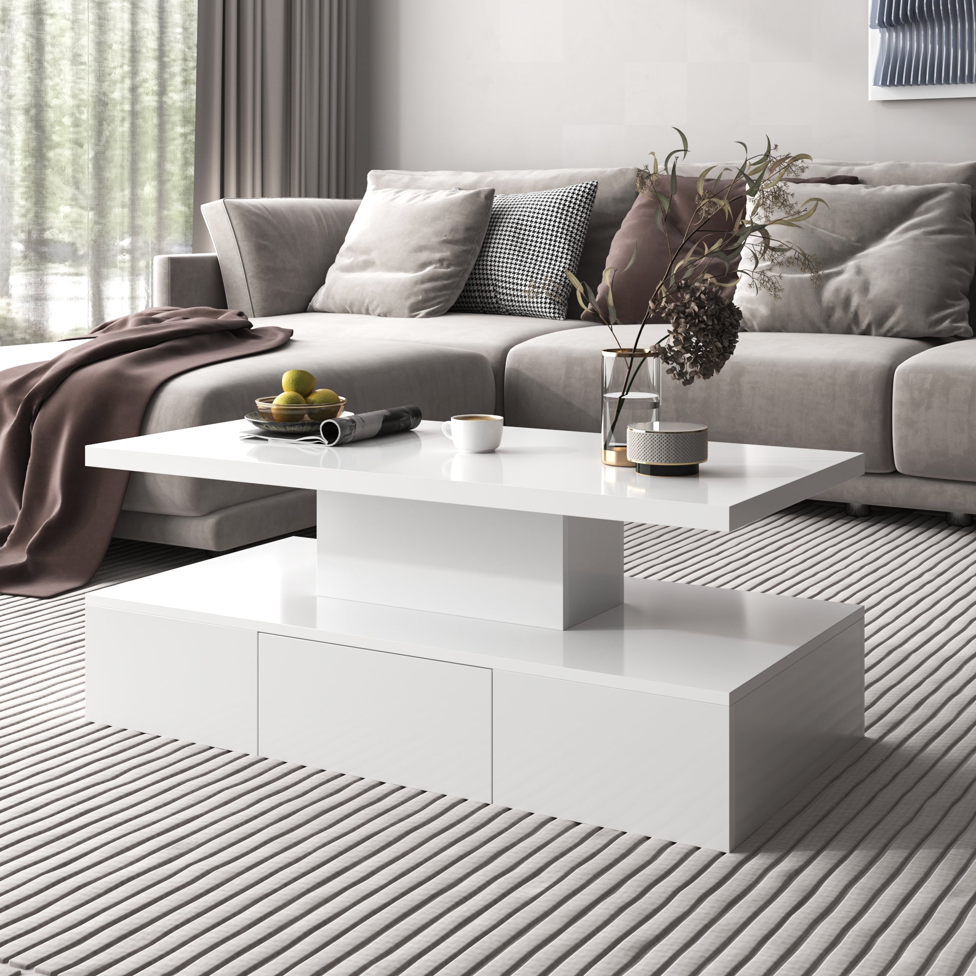 Logidon salontafel hoogglans wit met LED verlichting 100x50x39 cm