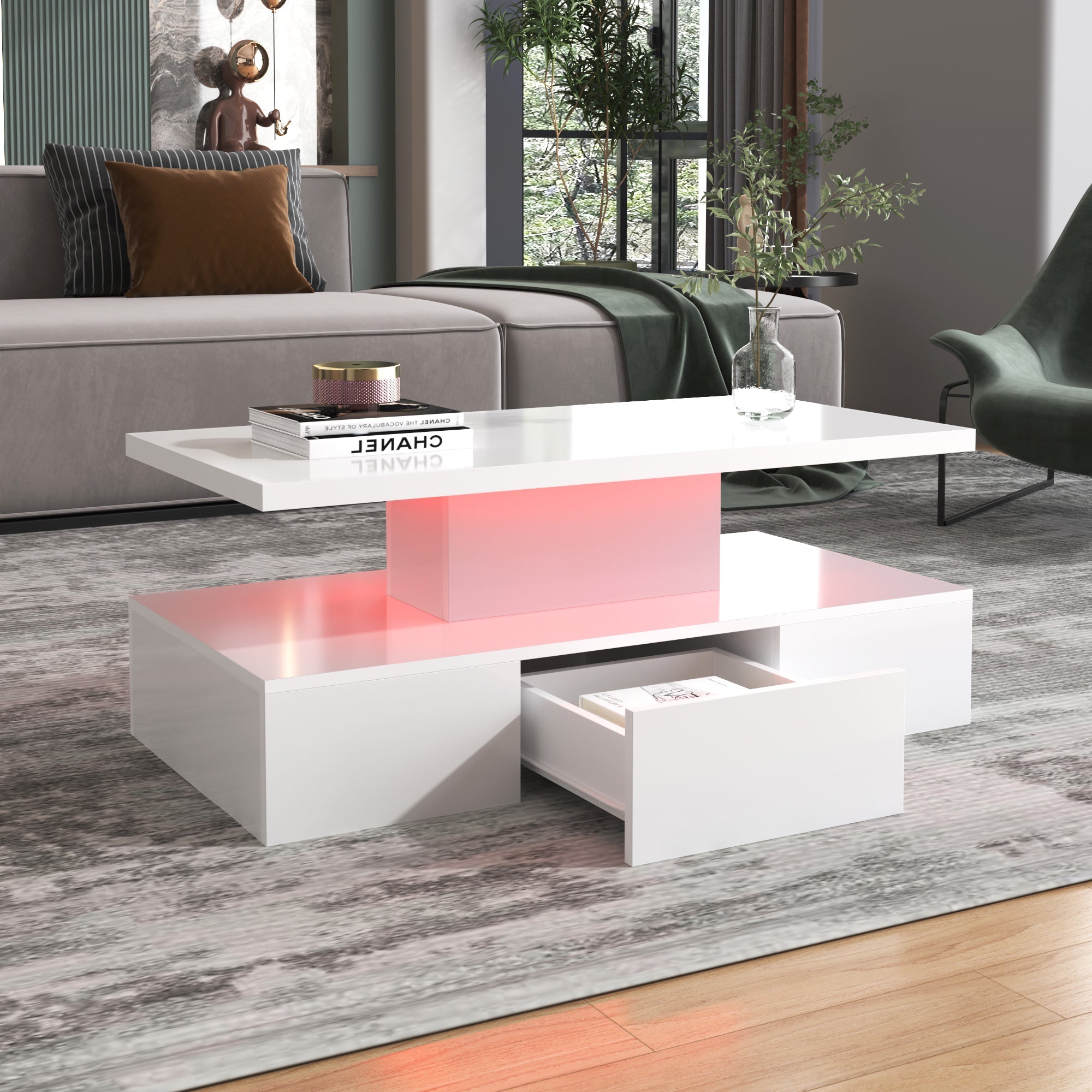 Logidon salontafel hoogglans wit met LED verlichting 100x50x39 cm