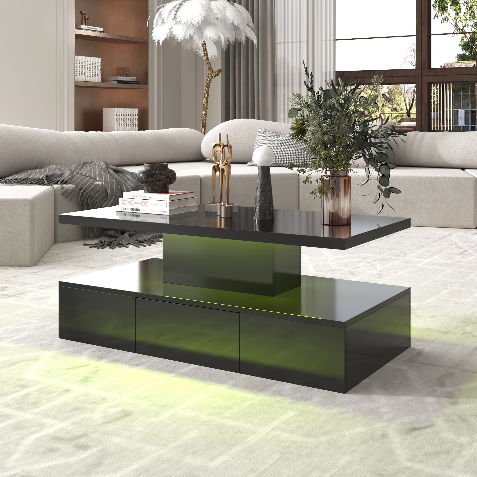 Logidon salontafel zwart hoogglans met LED verlichting 100x50x39 cm