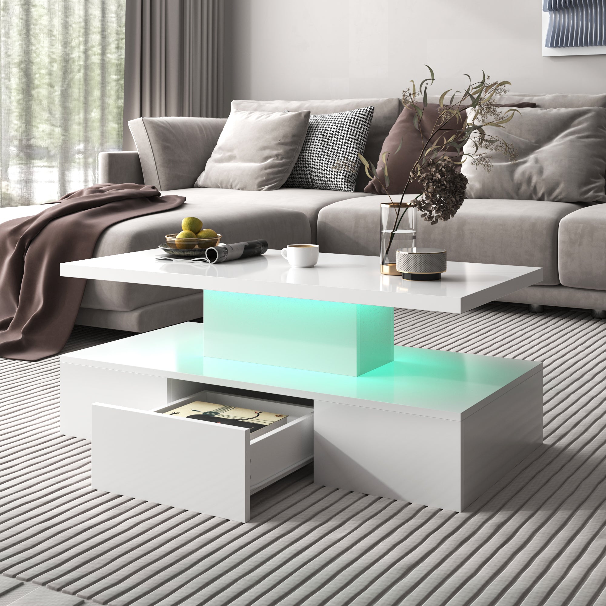 Logidon salontafel hoogglans wit met LED verlichting 100x50x39 cm