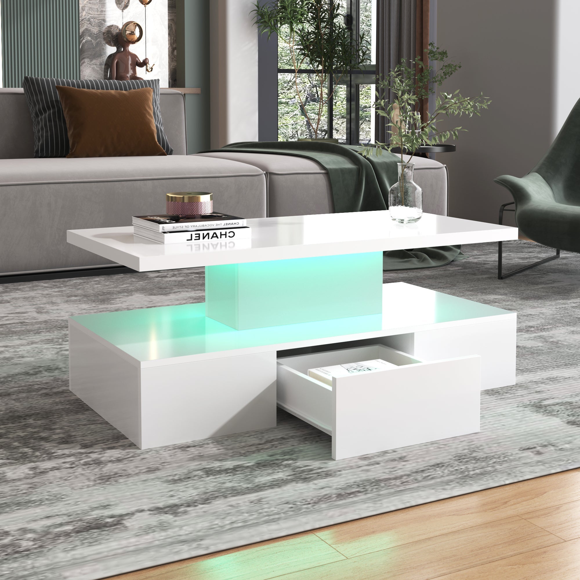 Logidon salontafel hoogglans wit met LED verlichting 100x50x39 cm