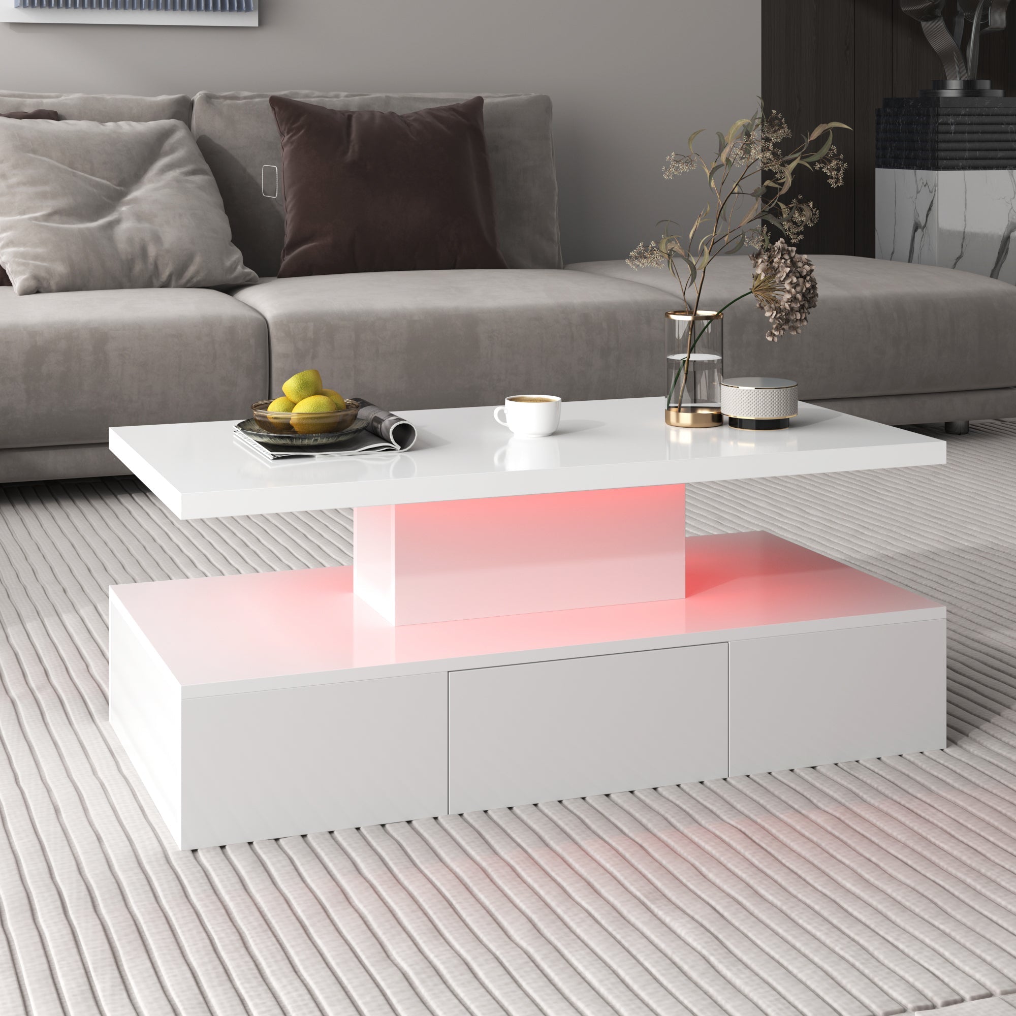 Logidon salontafel hoogglans wit met LED verlichting 100x50x39 cm