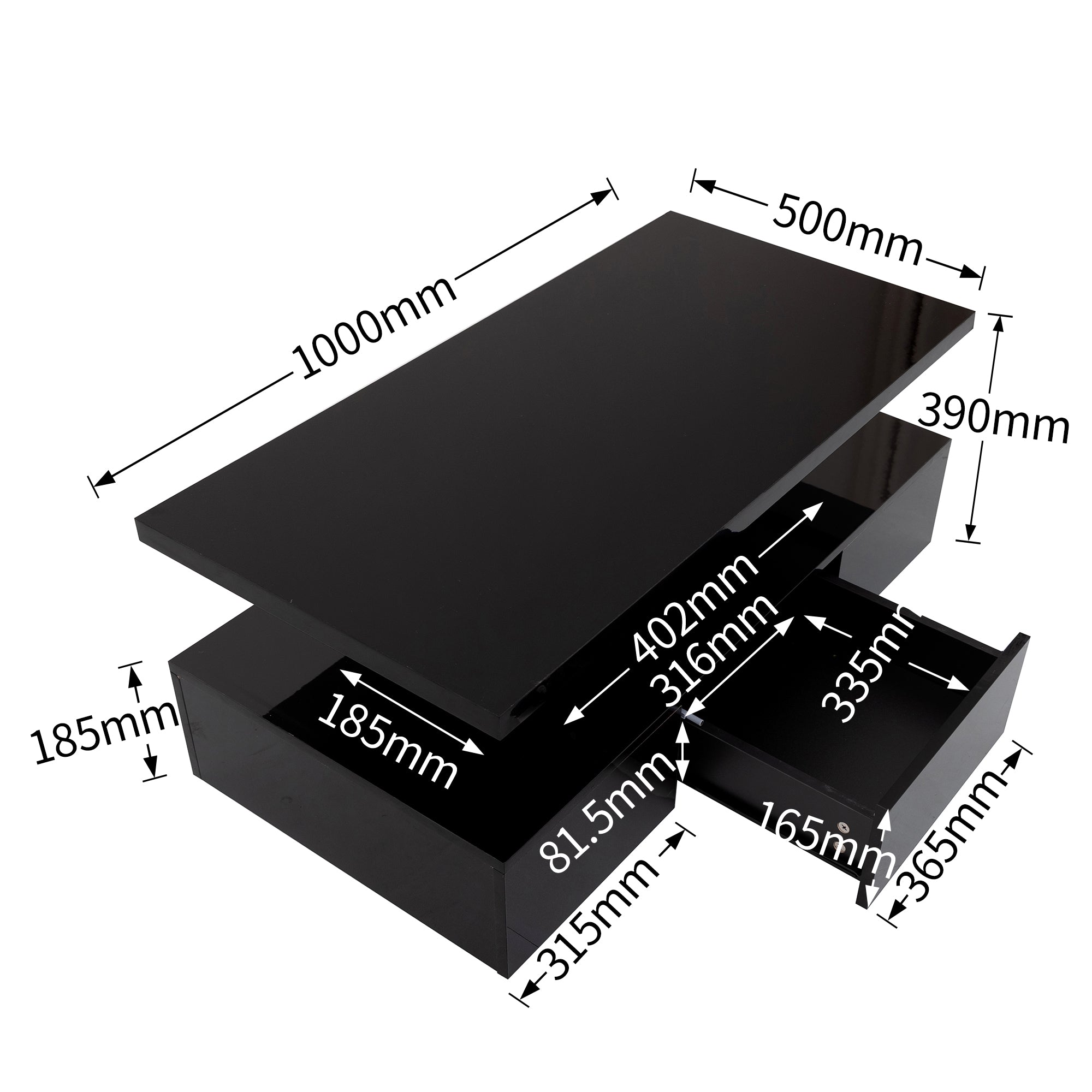 Logidon salontafel zwart hoogglans met LED verlichting 100x50x39 cm