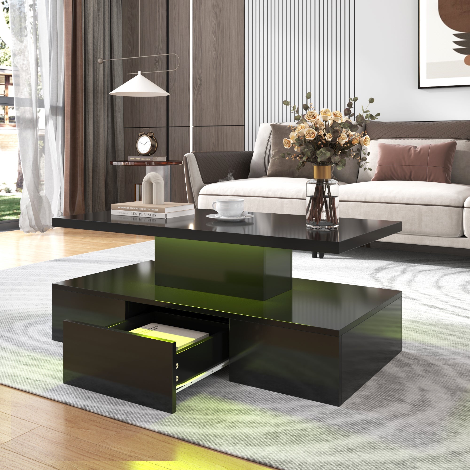 Logidon salontafel zwart hoogglans met LED verlichting 100x50x39 cm