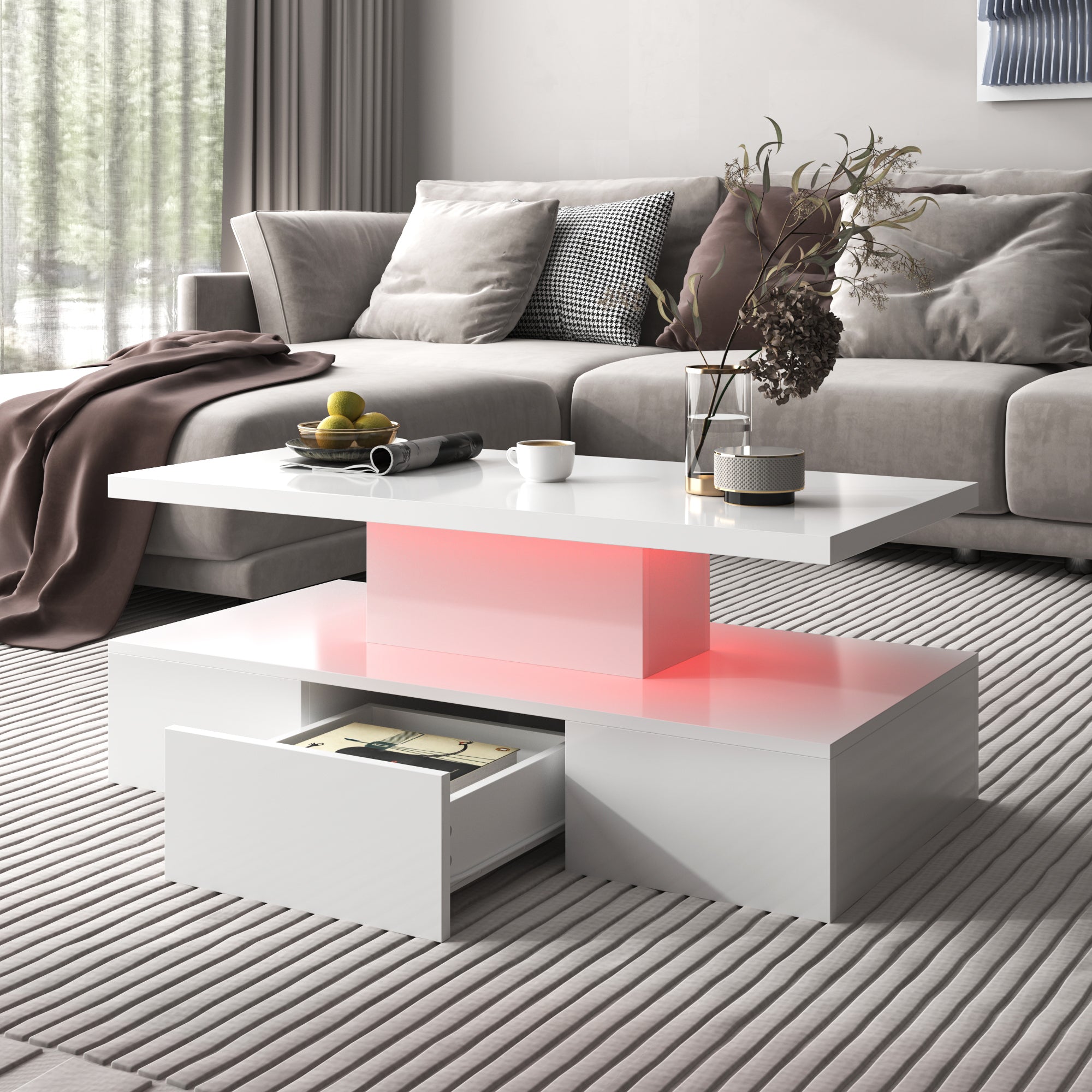 Logidon salontafel hoogglans wit met LED verlichting 100x50x39 cm