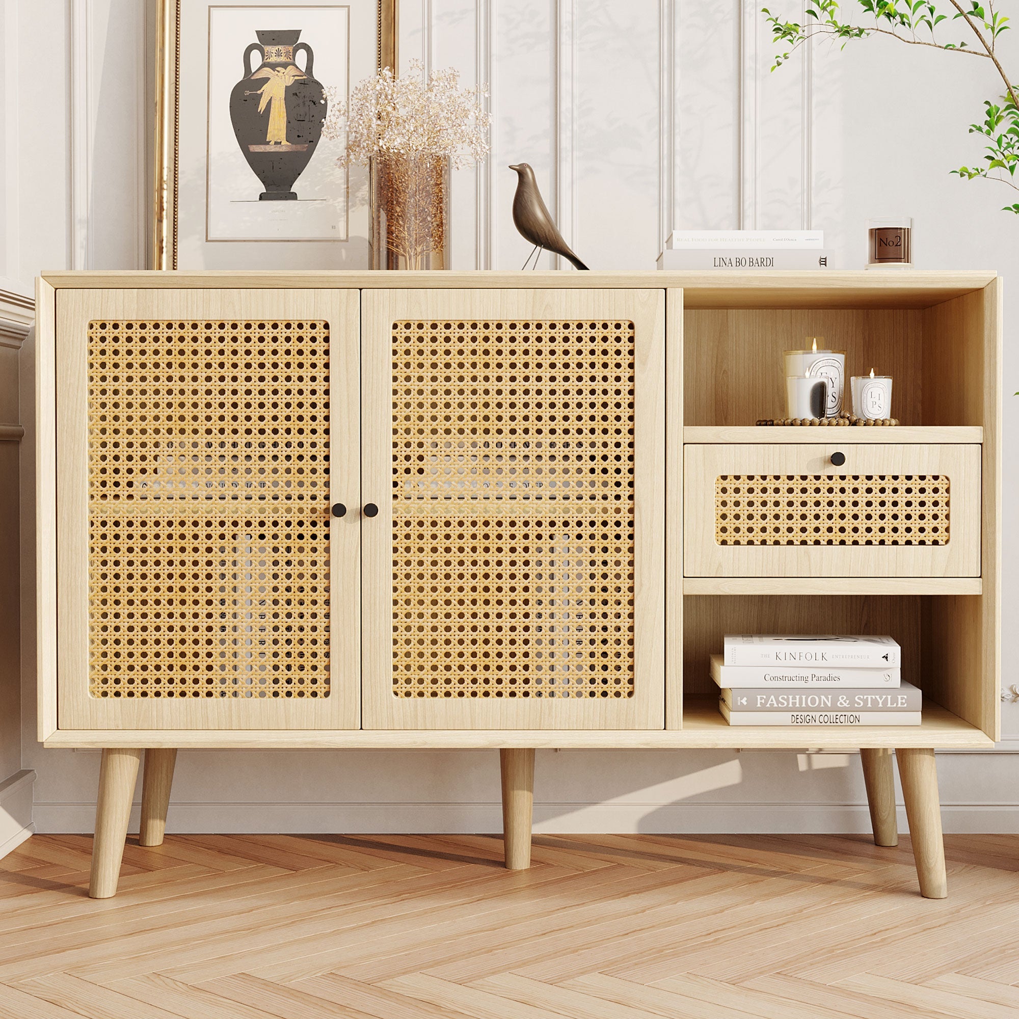 Logidon dressoir eiken rotan geweven 120x40x80 cm