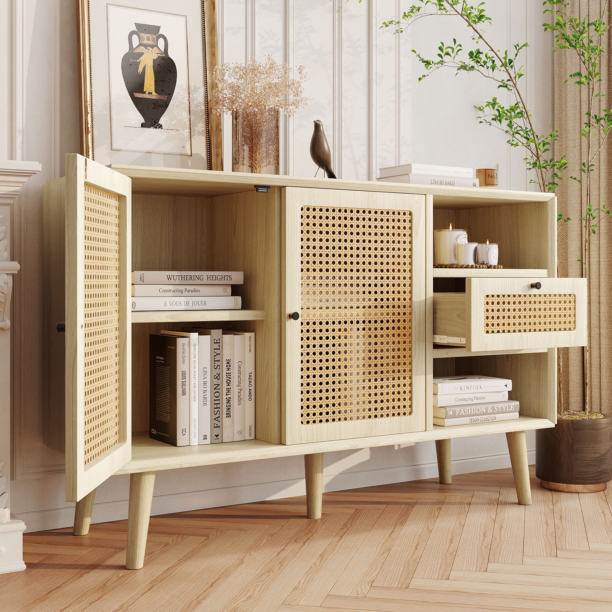 Logidon dressoir eiken rotan geweven 120x40x80 cm