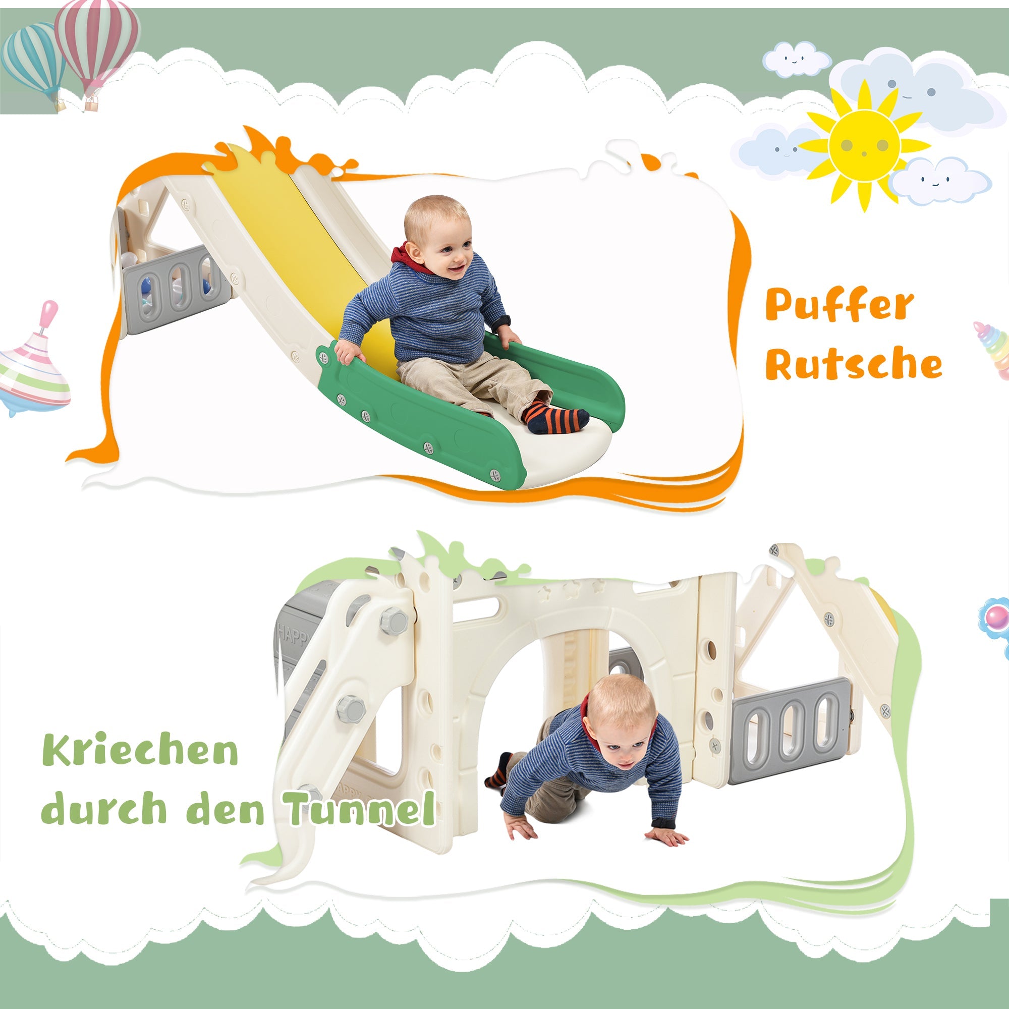 Logidon combiglijbaan voor kinderen met lange glijbaan antiek groen