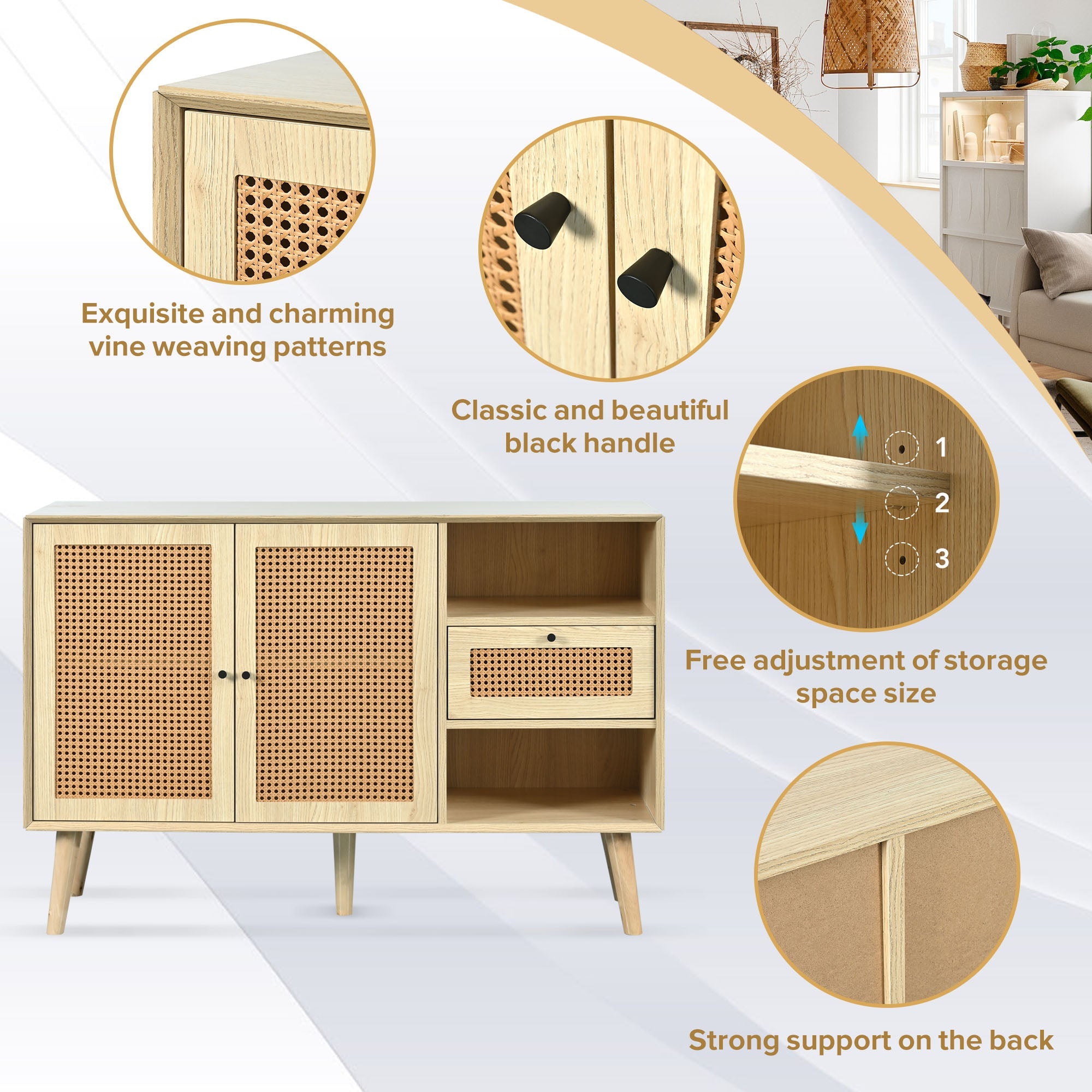Logidon dressoir eiken rotan geweven 120x40x80 cm
