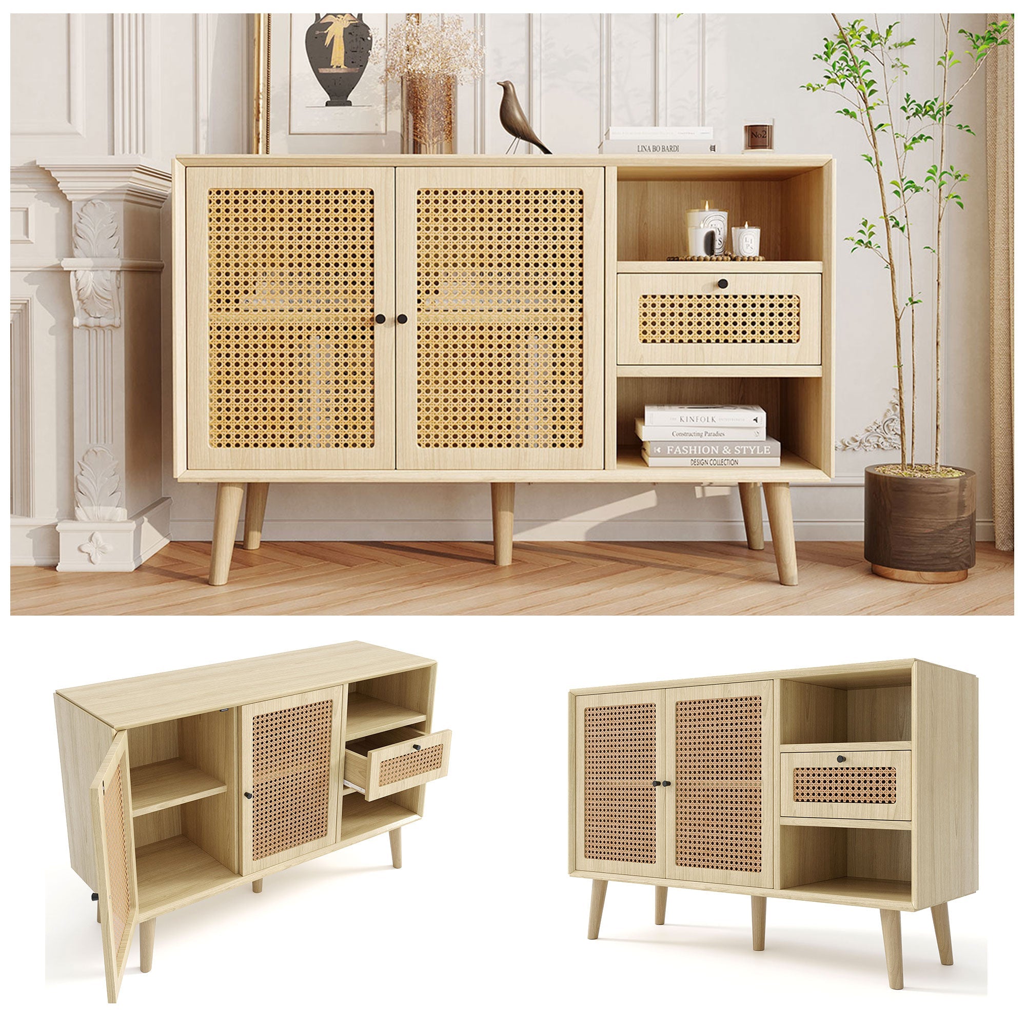 Logidon dressoir eiken rotan geweven 120x40x80 cm