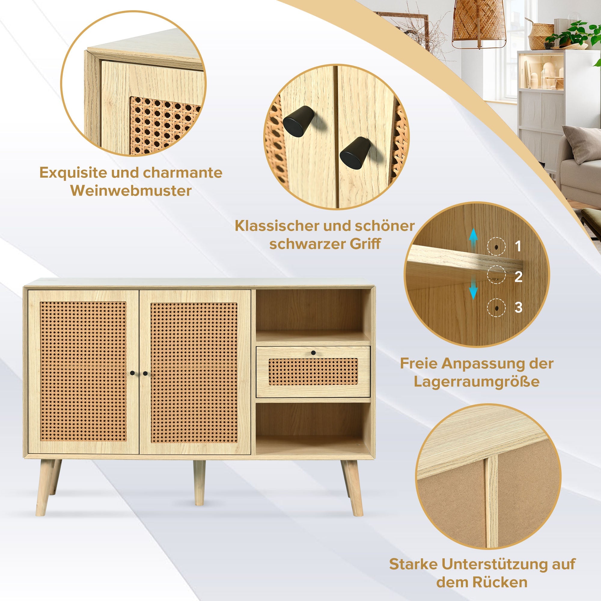 Logidon dressoir eiken rotan geweven 120x40x80 cm