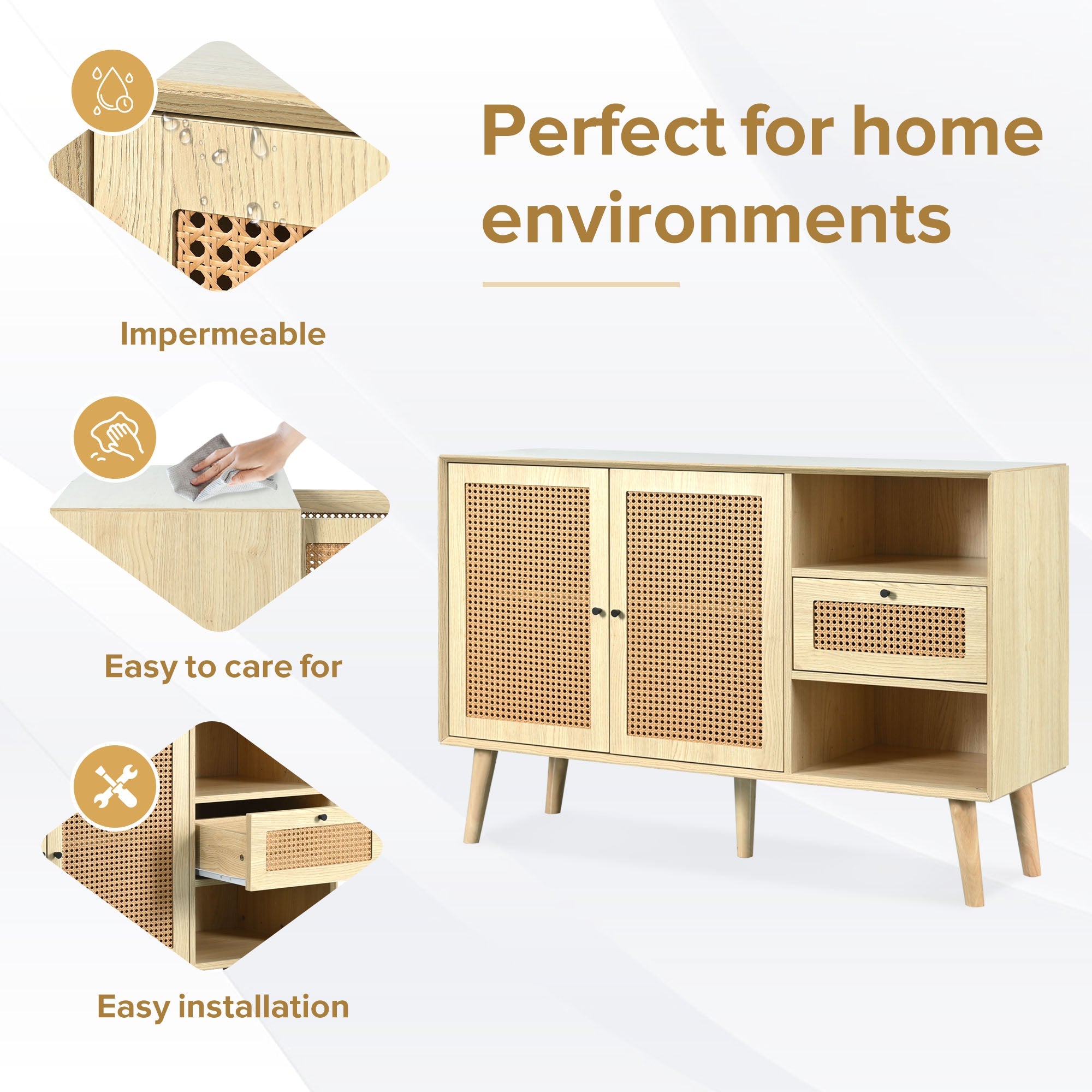 Logidon dressoir eiken rotan geweven 120x40x80 cm