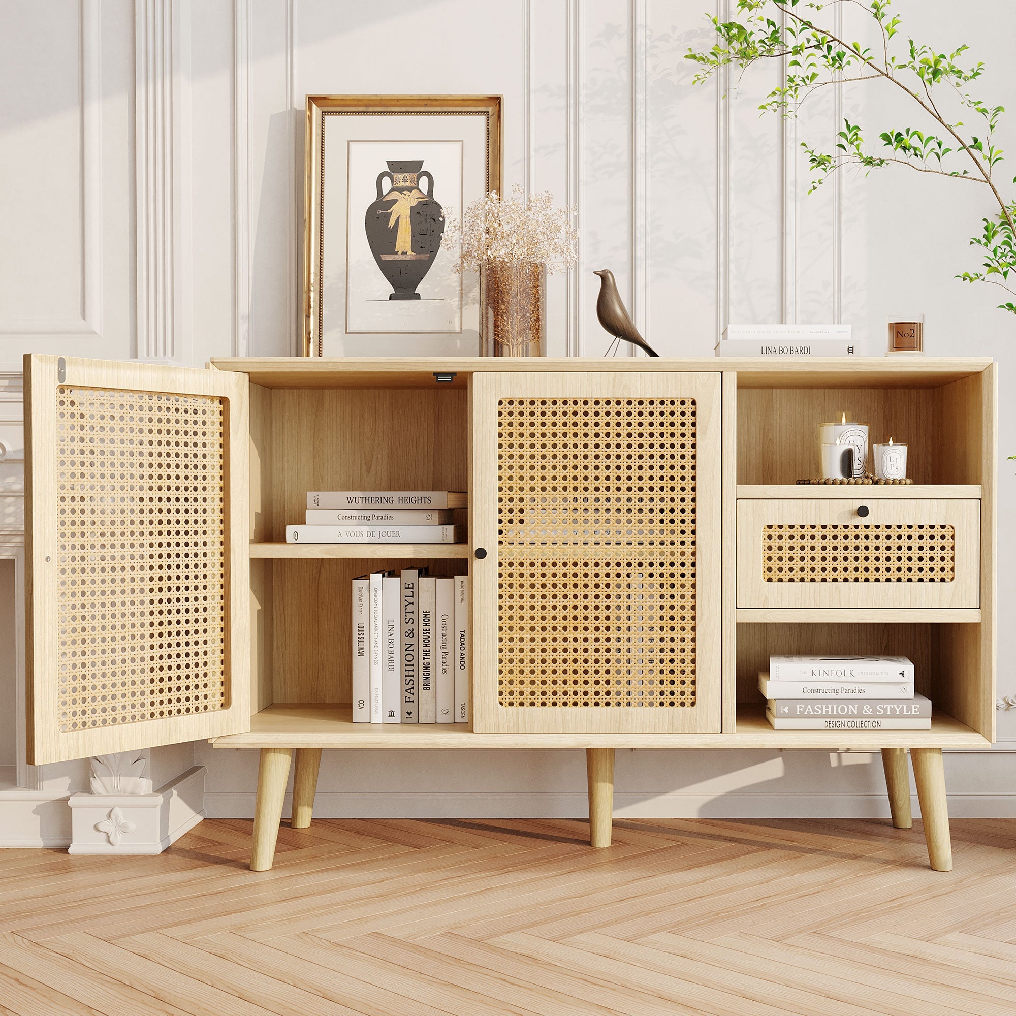 Logidon dressoir eiken rotan geweven 120x40x80 cm