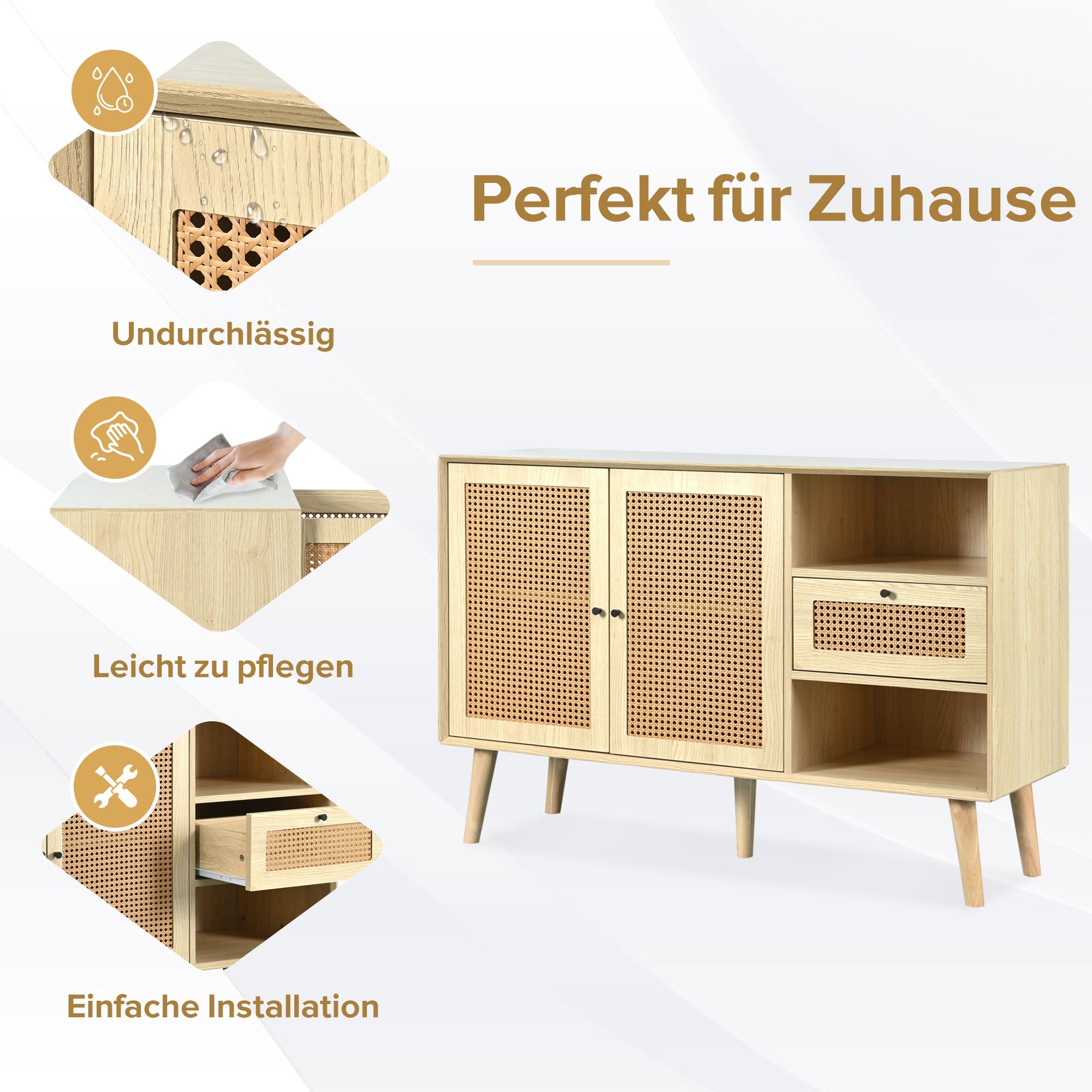 Logidon dressoir eiken rotan geweven 120x40x80 cm