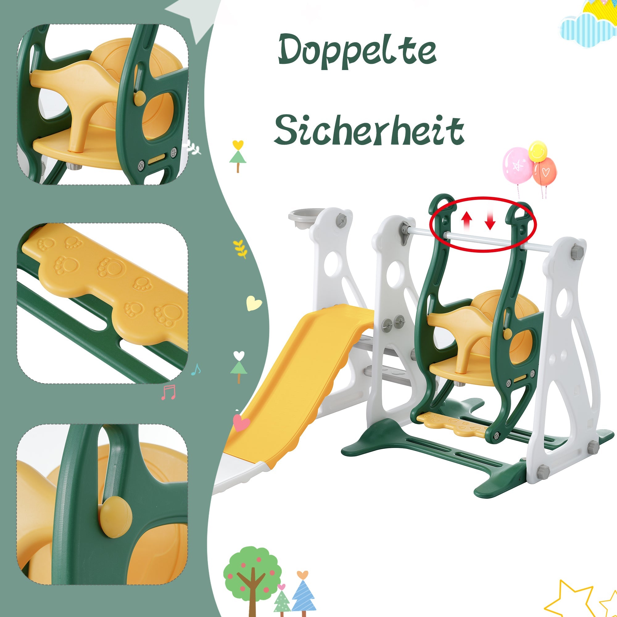 Logidon 4-in-1 Kinderschuimglijbaan Binnenspeeltoestel Antiek Groen