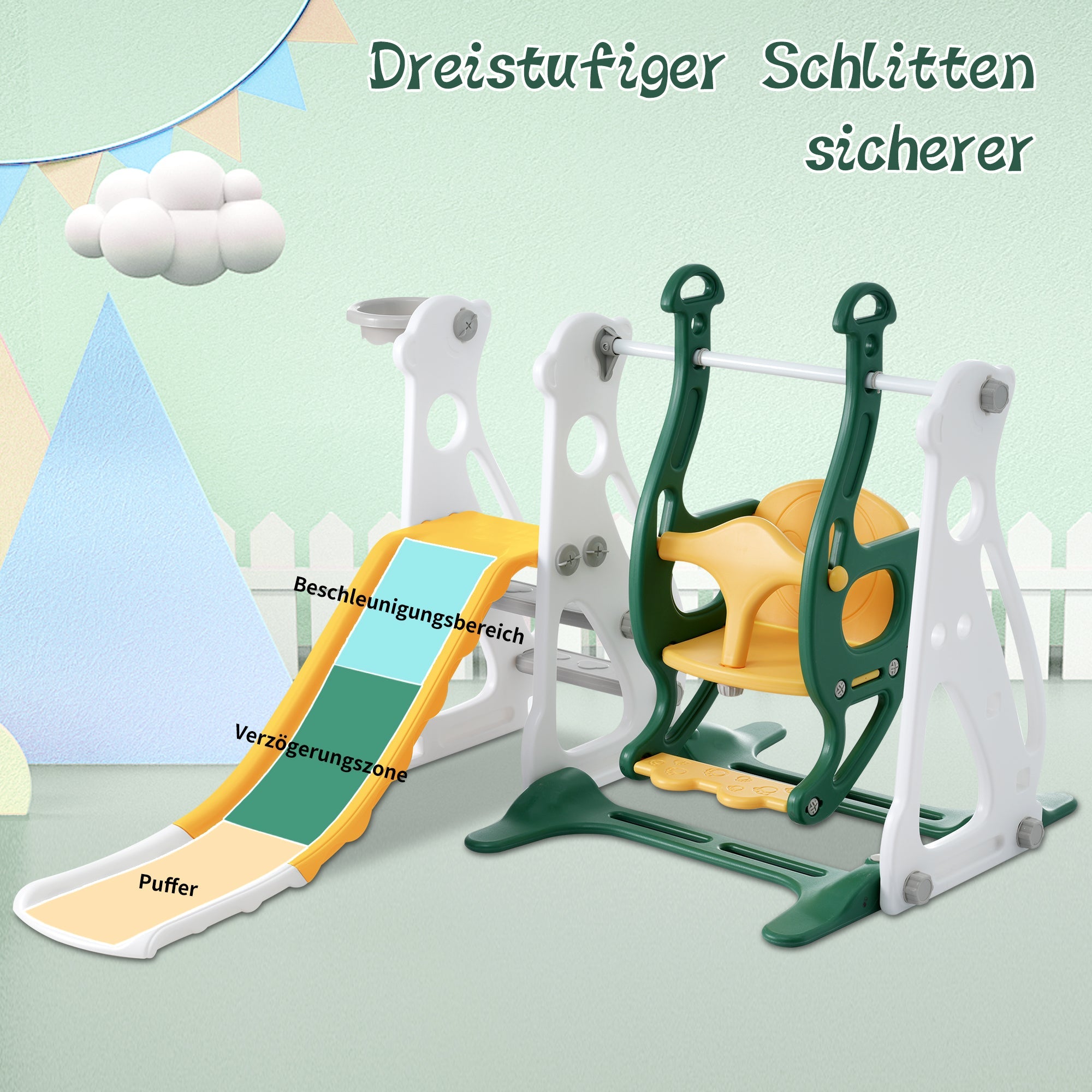 Logidon 4-in-1 Kinderschuimglijbaan Binnenspeeltoestel Antiek Groen