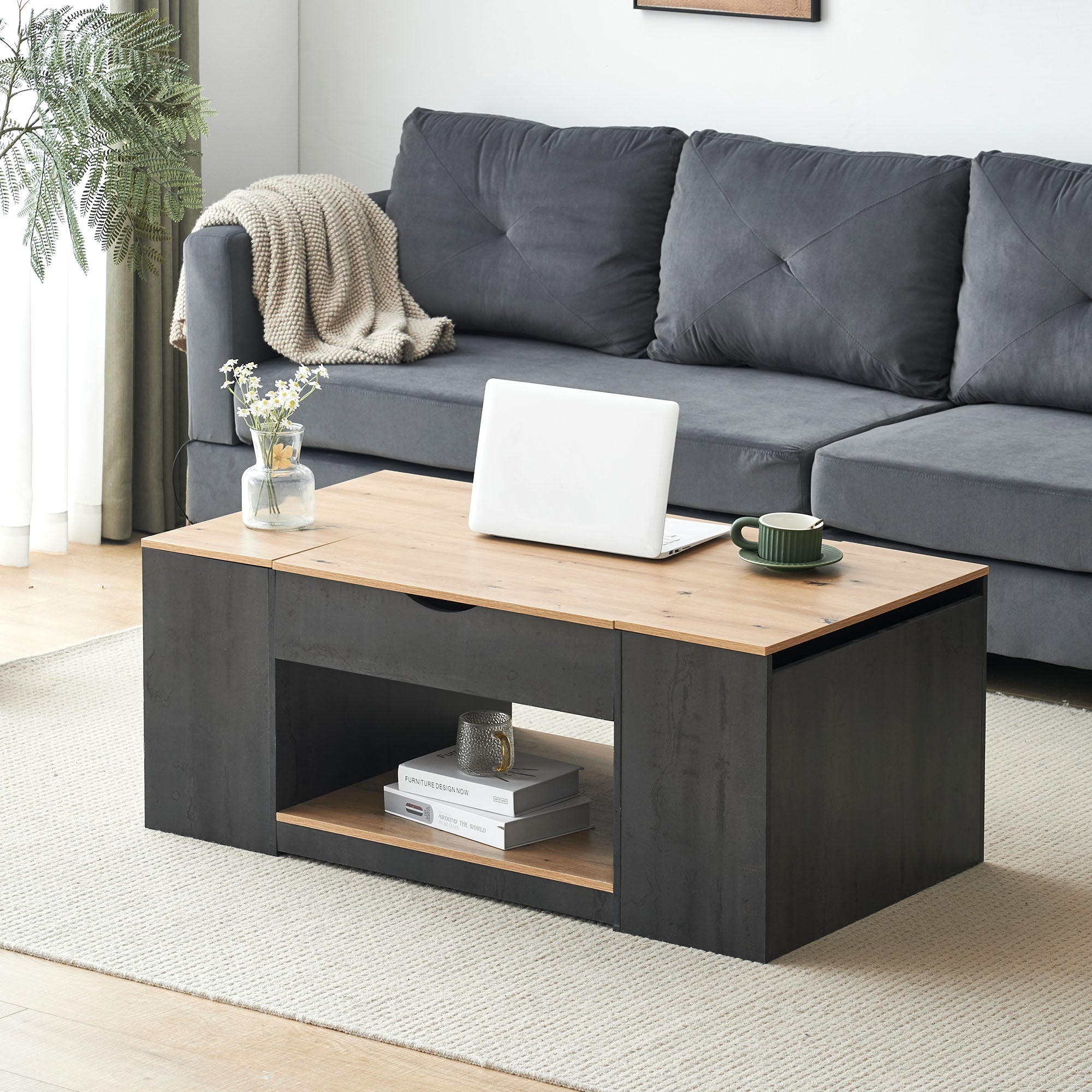 Logidon coffee table with lift function 109 cm gray