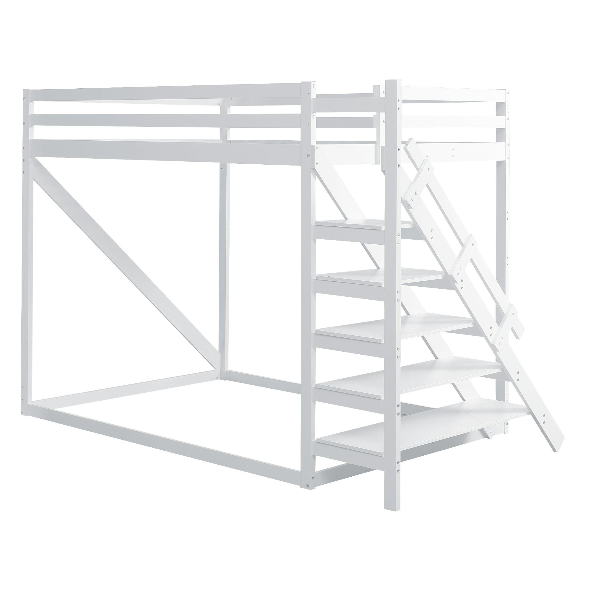 Logidon hoogslaper 140x200 wit met massief houten veiligheidsladder
