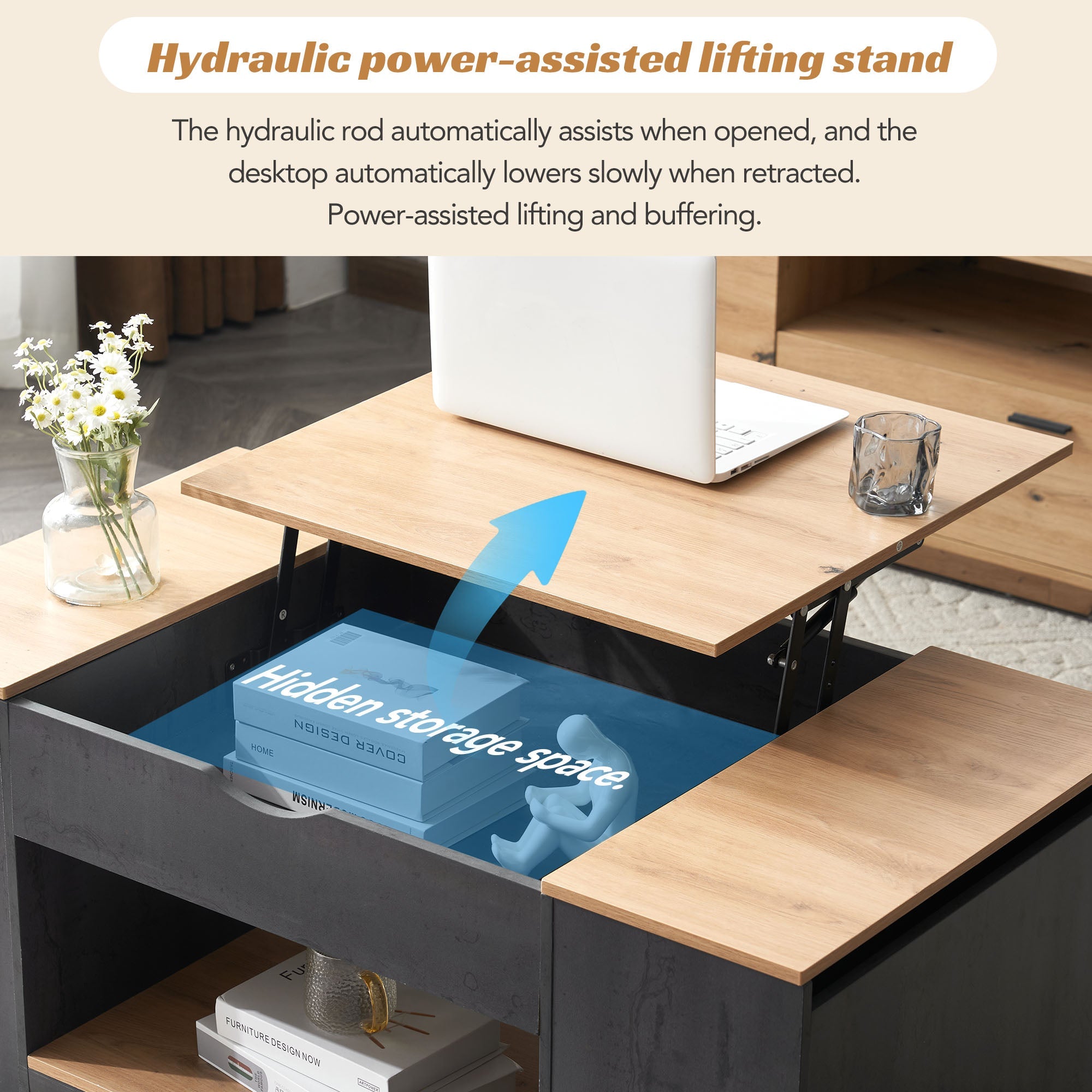 Logidon coffee table with lift function 109 cm gray