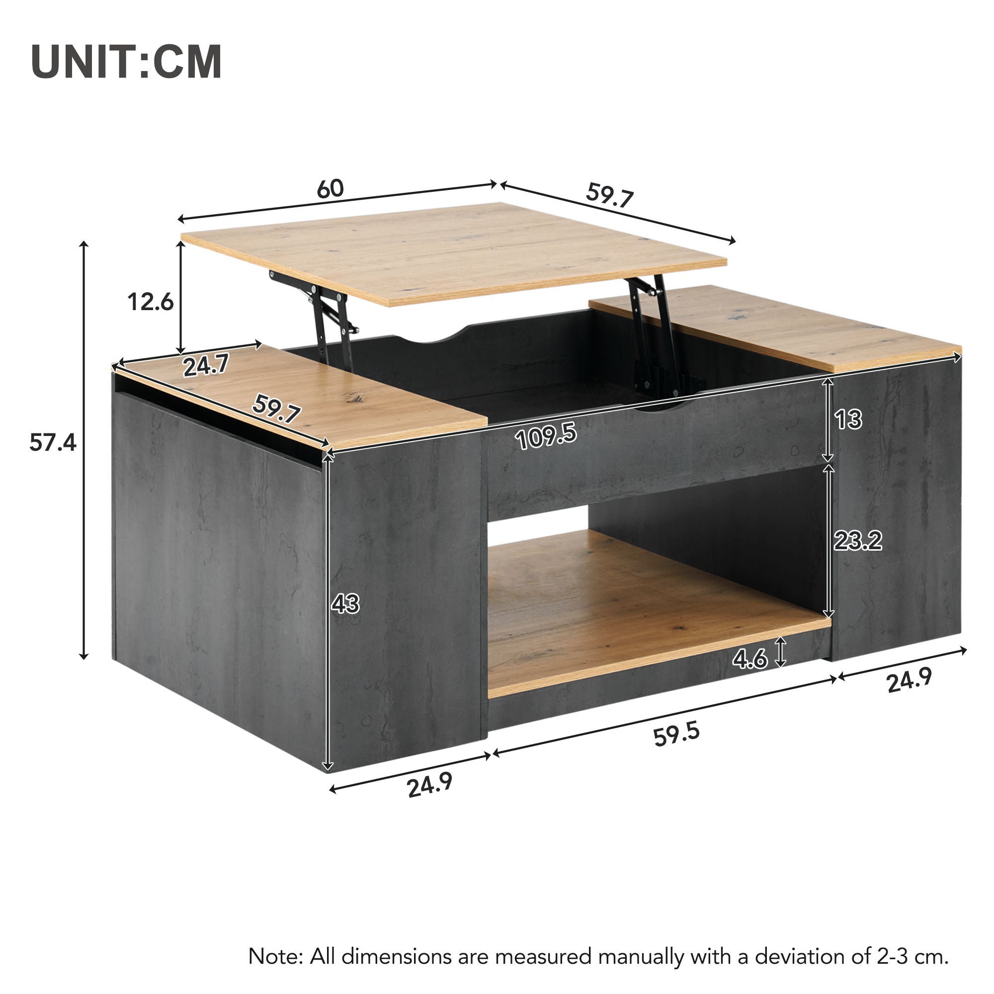 Logidon salontafel met liftfunctie 109 cm grijs