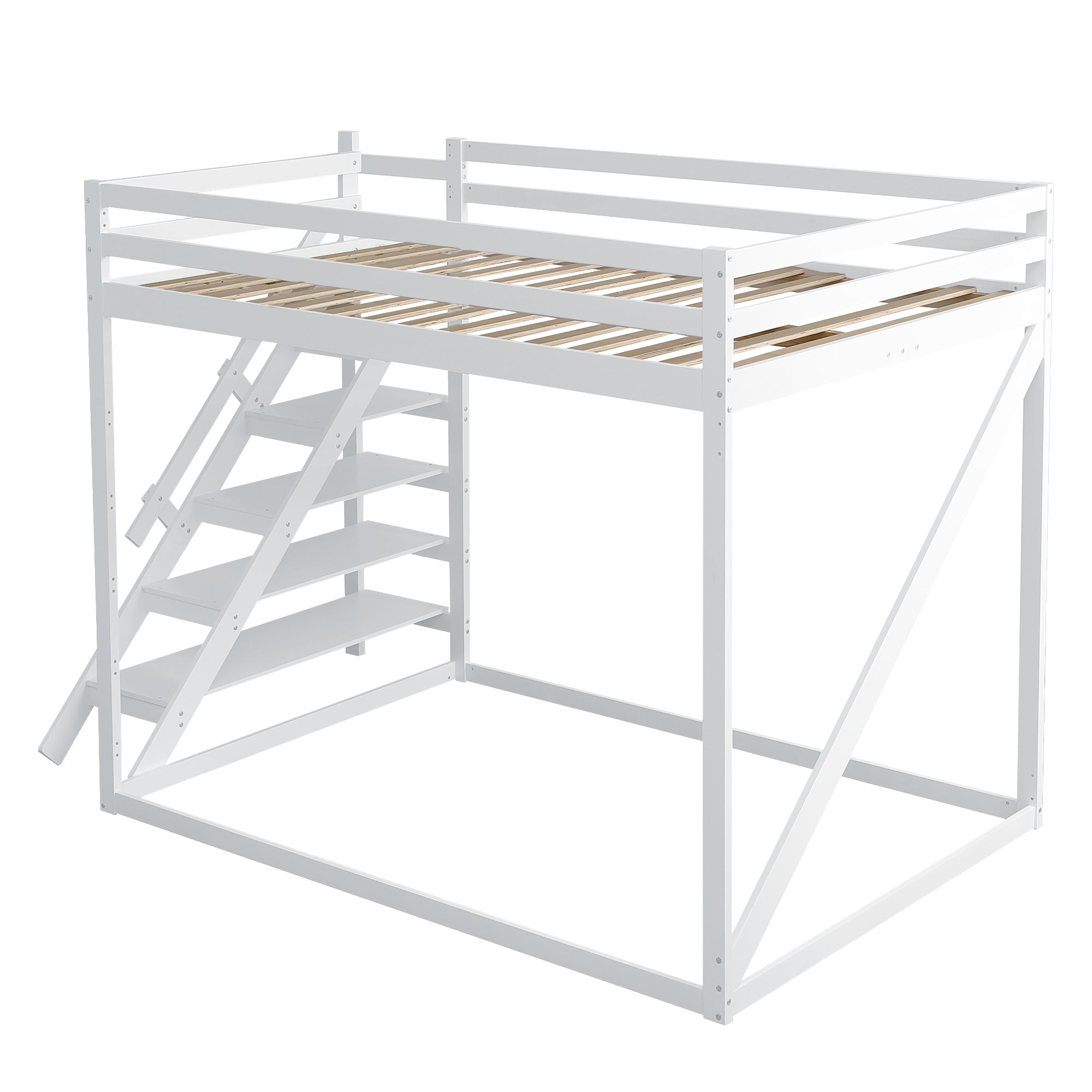 Logidon hoogslaper 140x200 wit met massief houten veiligheidsladder