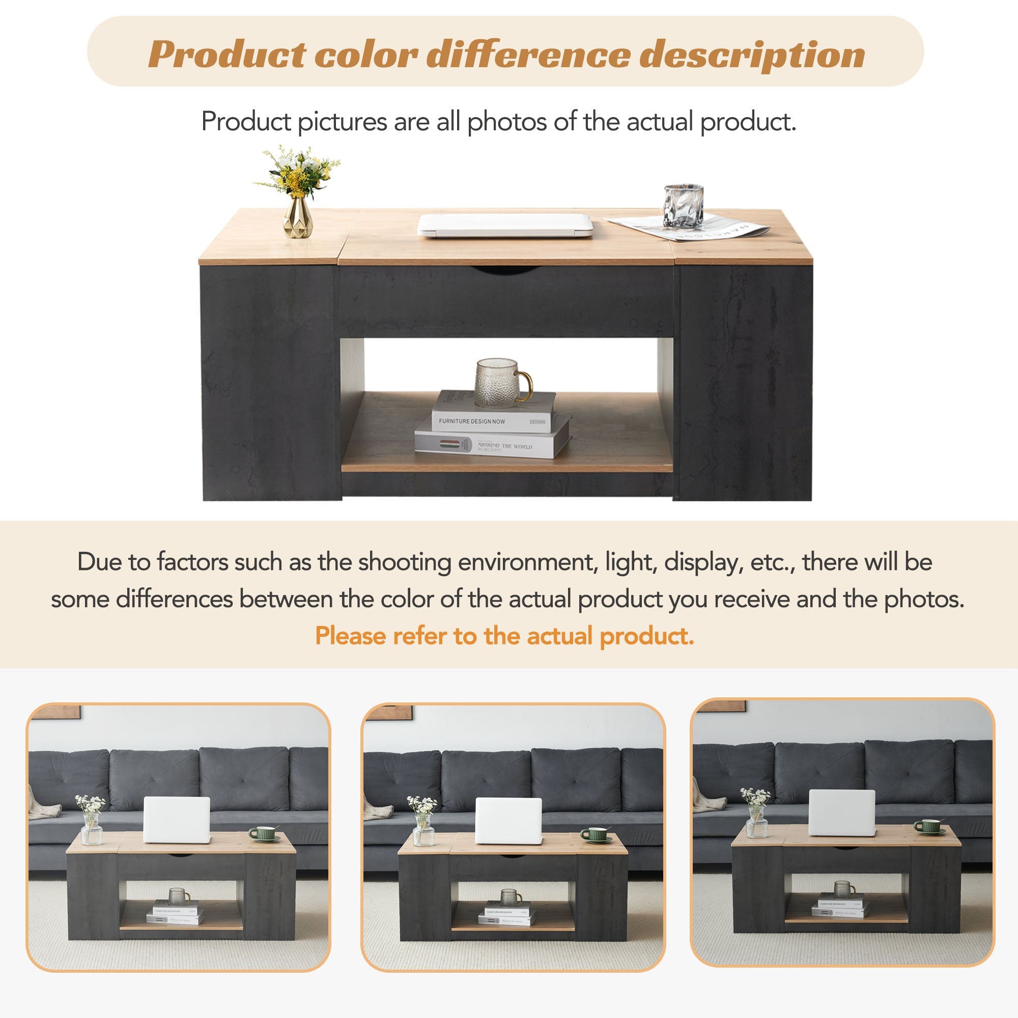 Logidon coffee table with lift function 109 cm gray