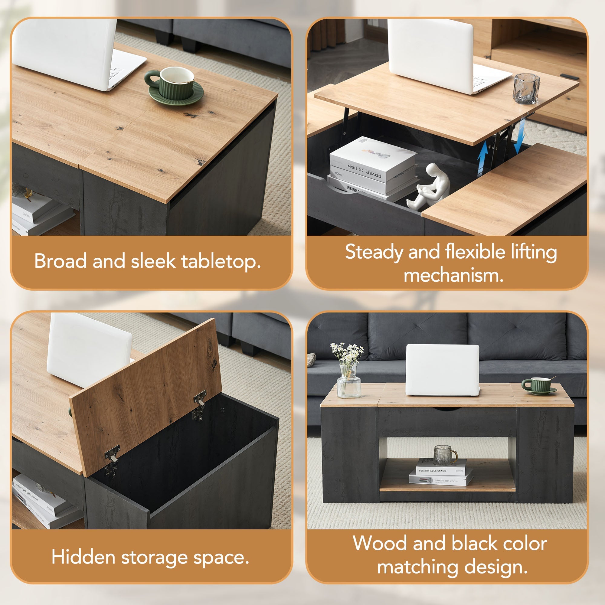 Logidon coffee table with lift function 109 cm gray