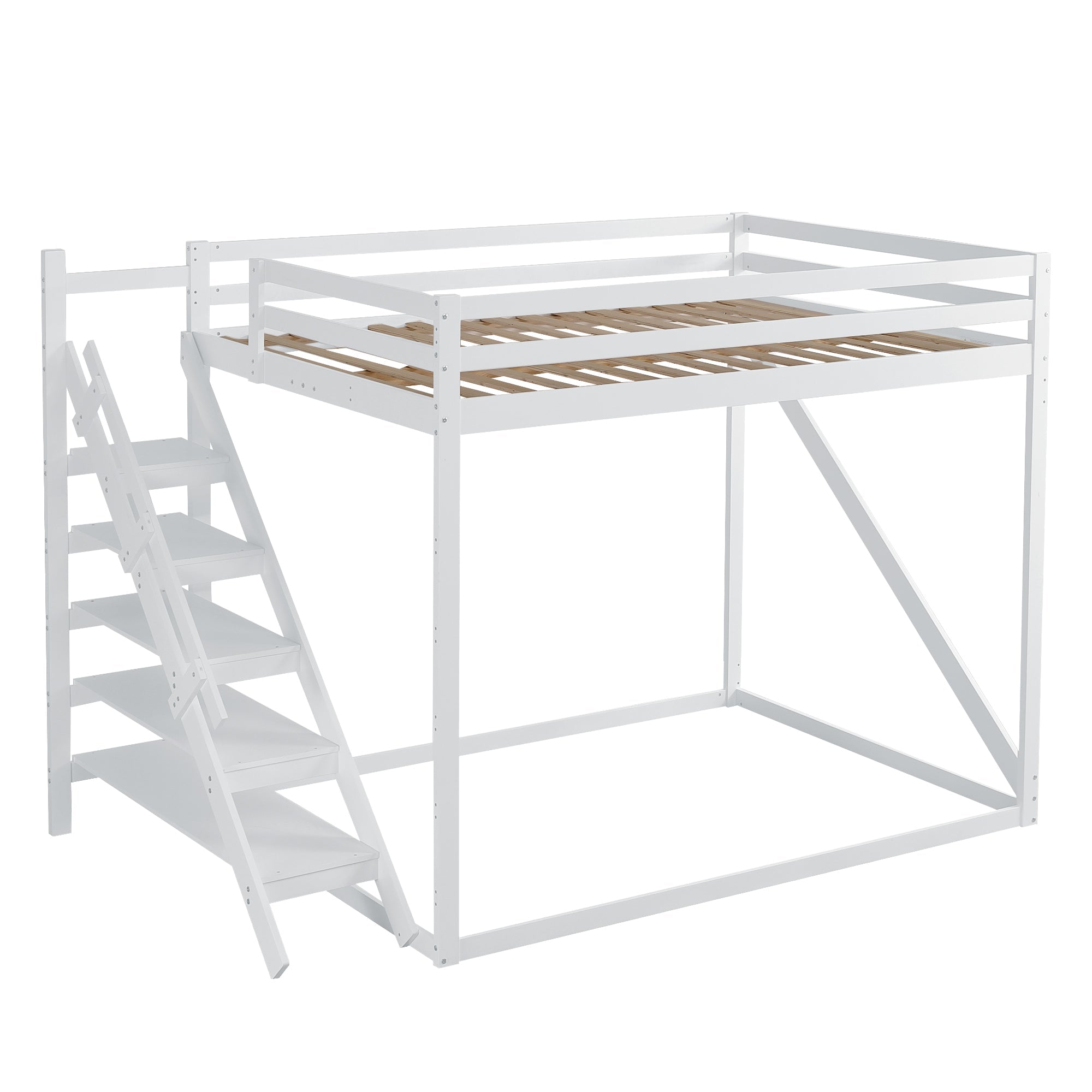 Logidon hoogslaper 140x200 wit met massief houten veiligheidsladder