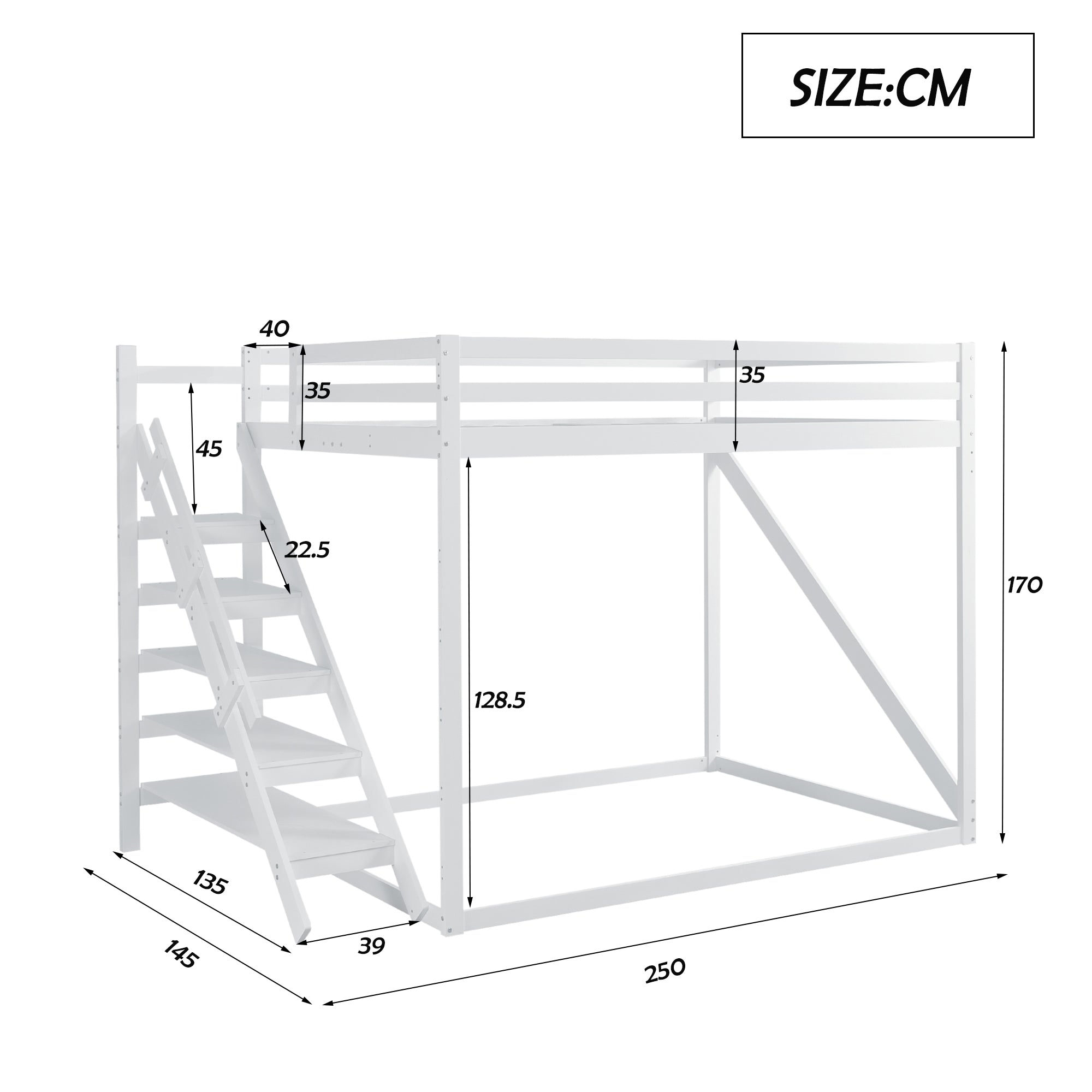 Logidon hoogslaper 140x200 wit met massief houten veiligheidsladder