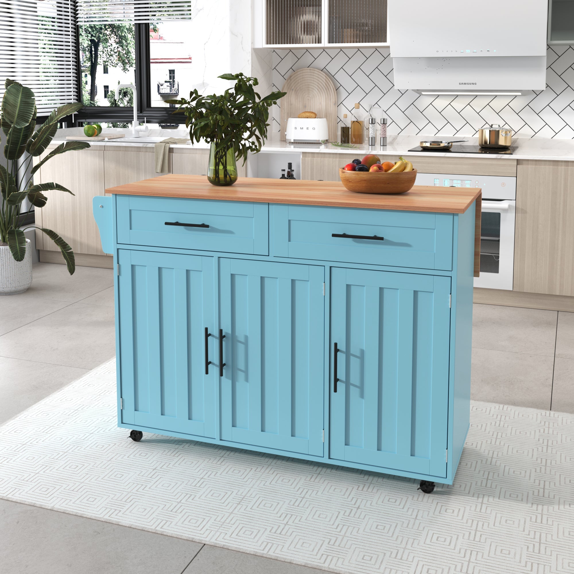Logidon Restauratiewagen Dressoir Blauw 129x46(71)x91,5 cm met aanschuiftafel