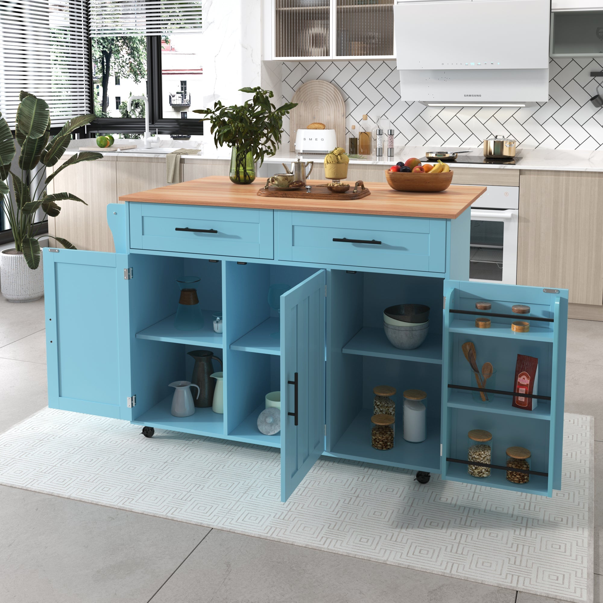 Logidon Restauratiewagen Dressoir Blauw 129x46(71)x91,5 cm met aanschuiftafel