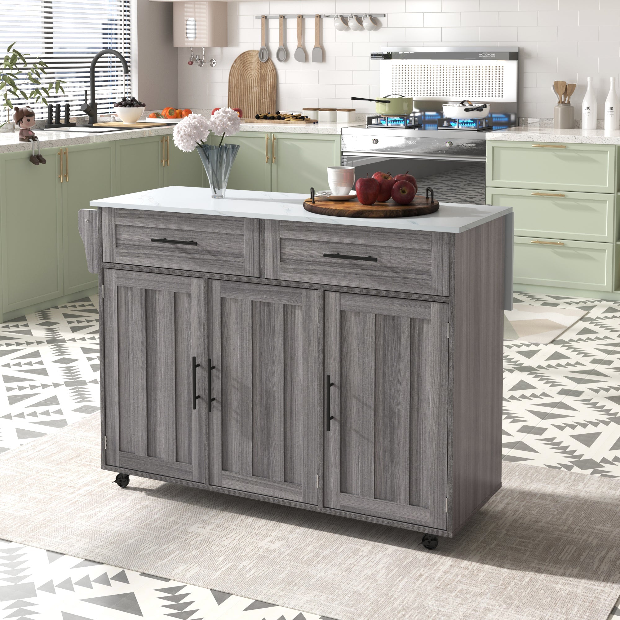 Logidon Eettafel Trolley Met Opklapbaar Blad 129x46x91,5 Wit Kaki Grijs