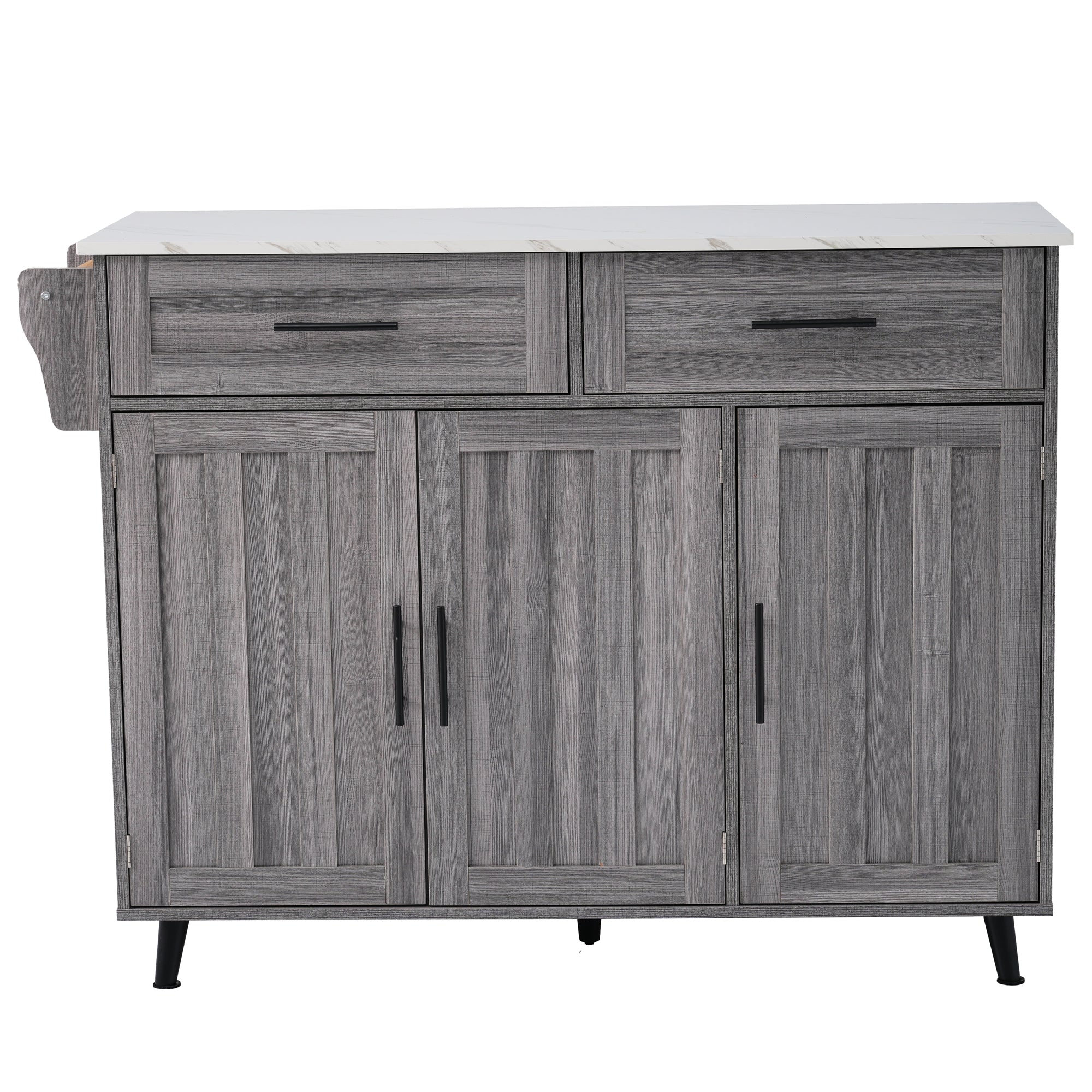 Logidon Kitchen Island with Wheels Extendable Worktop White Marble