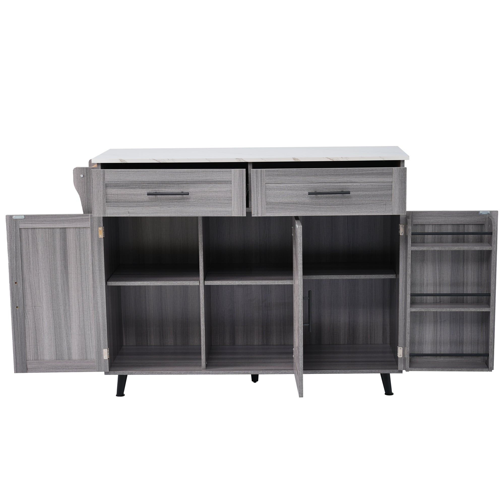 Logidon Kitchen Island with Wheels Extendable Worktop White Marble