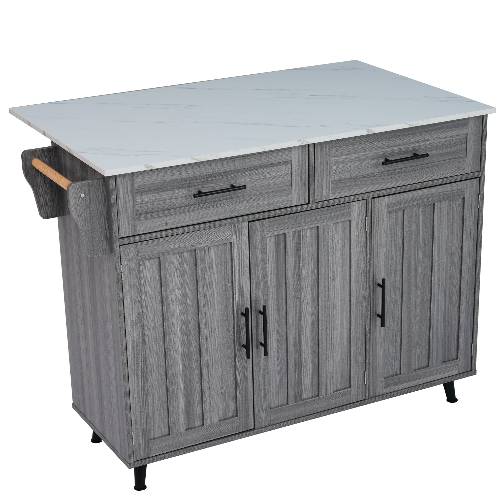 Logidon Kitchen Island with Wheels Extendable Worktop White Marble