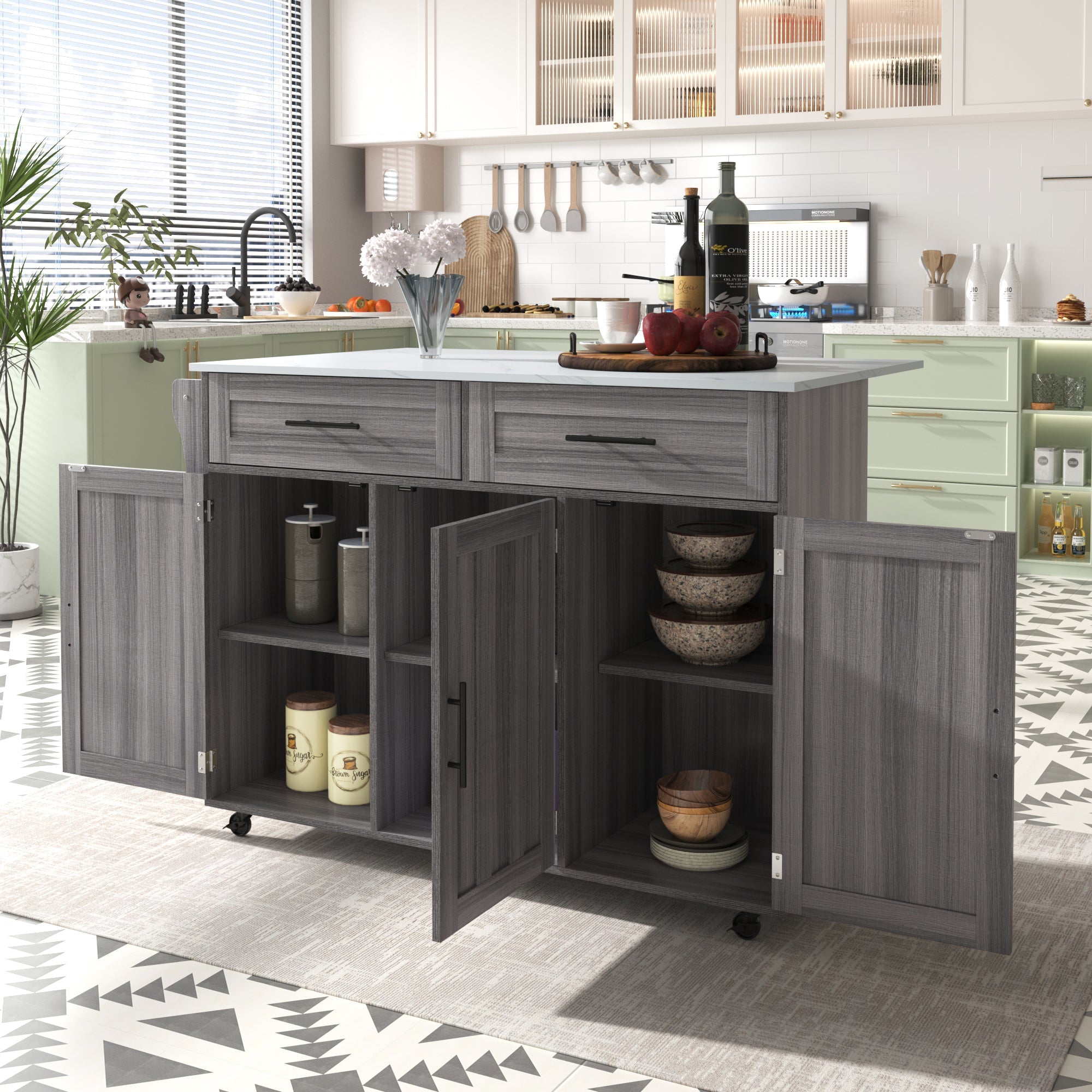 Logidon Eettafel Trolley Met Opklapbaar Blad 129x46x91,5 Wit Kaki Grijs