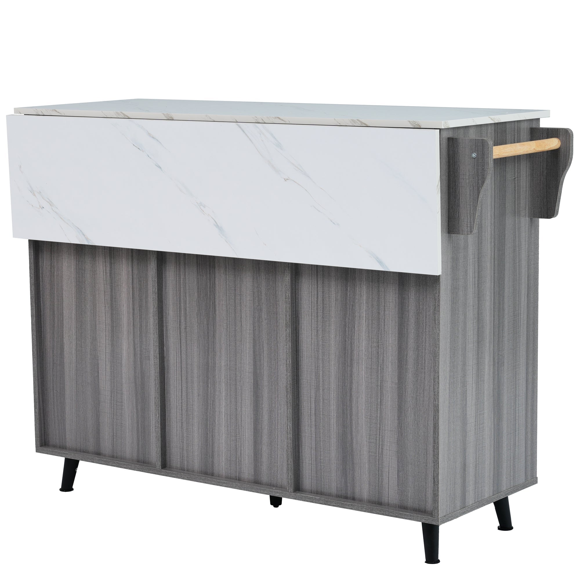 Logidon Kitchen Island with Wheels Extendable Worktop White Marble