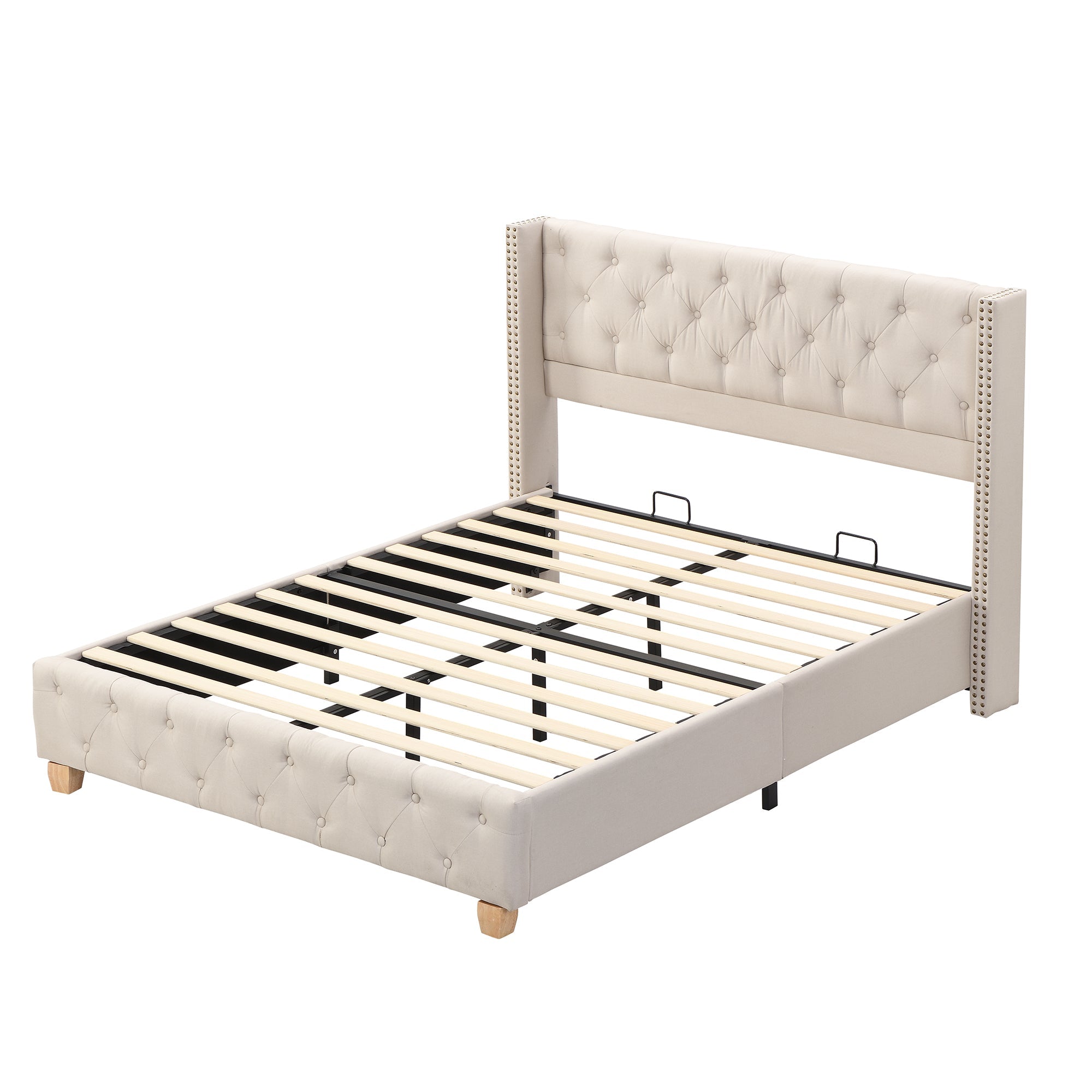 Logidon stoffen bed 140x190 cm beige met lattenbodem hoofdeinde